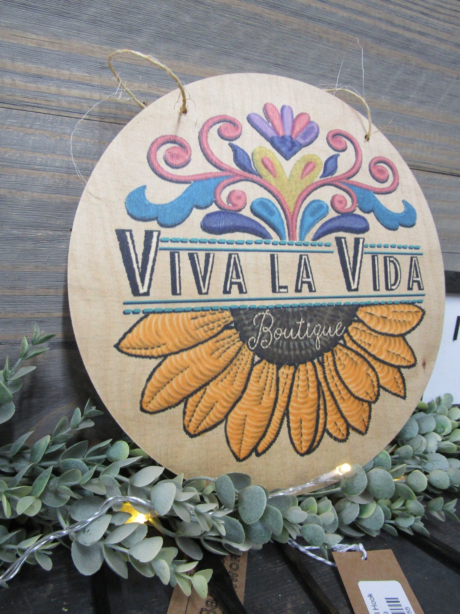 Small Business Sign Logo Your Actual Logo Round Viva La Vida Design Custom Circle Personalized Floral Sunflower Wall Art Color Wood Print