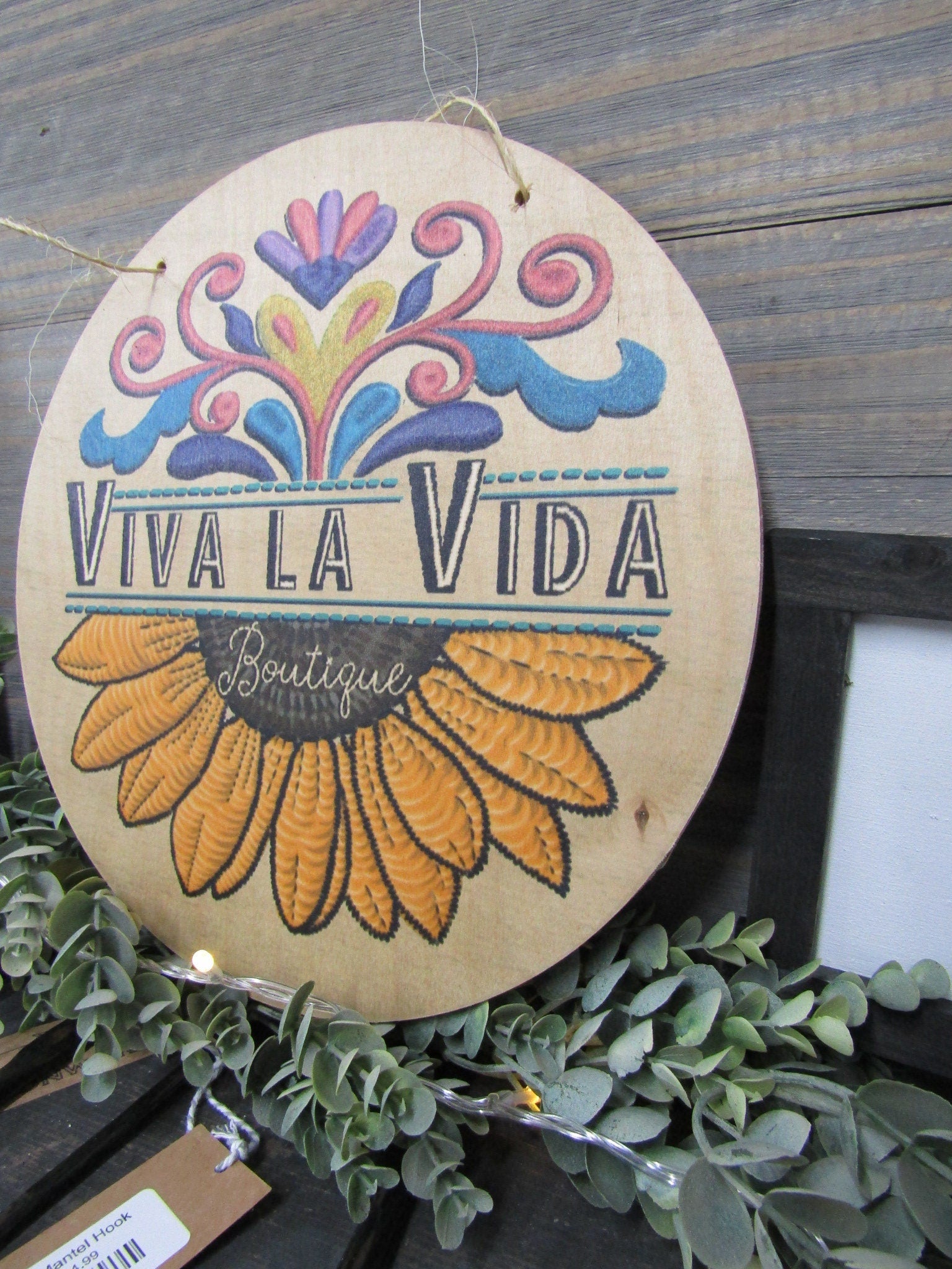 Small Business Sign Logo Your Actual Logo Round Viva La Vida Design Custom Circle Personalized Floral Sunflower Wall Art Color Wood Print