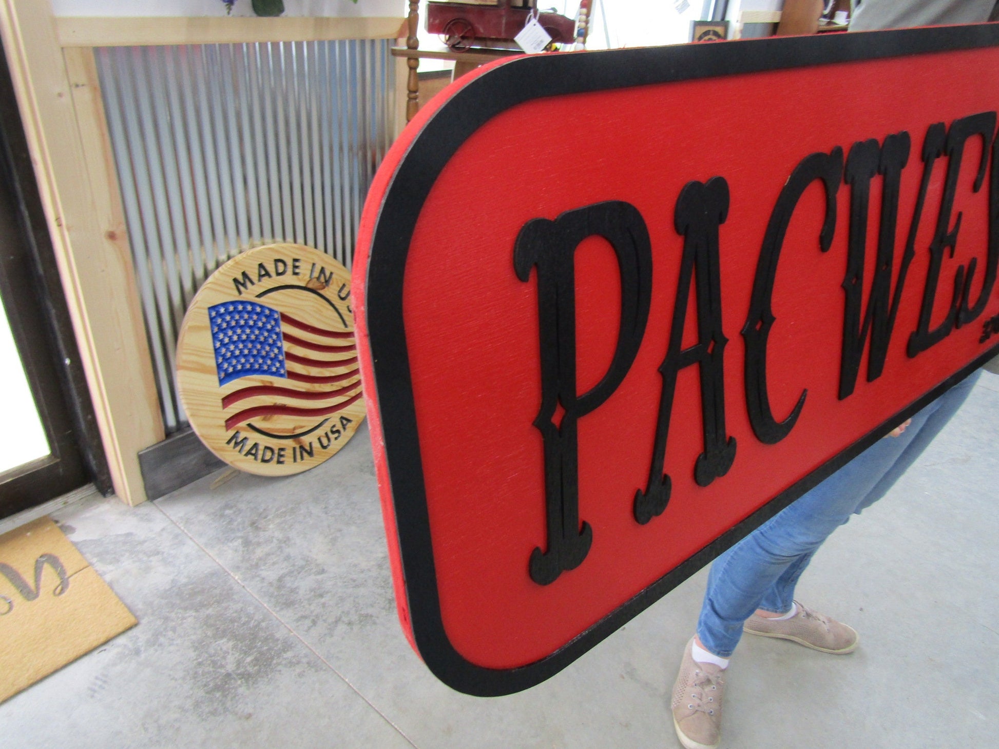 Custom Builders Sign Distressed Rustic Red and Black Personalized Business Company Name Store Front Wooden Handmade Commerical Signage