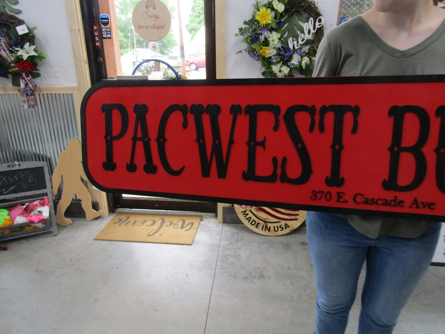 Custom Builders Sign Distressed Rustic Red and Black Personalized Business Company Name Store Front Wooden Handmade Commerical Signage