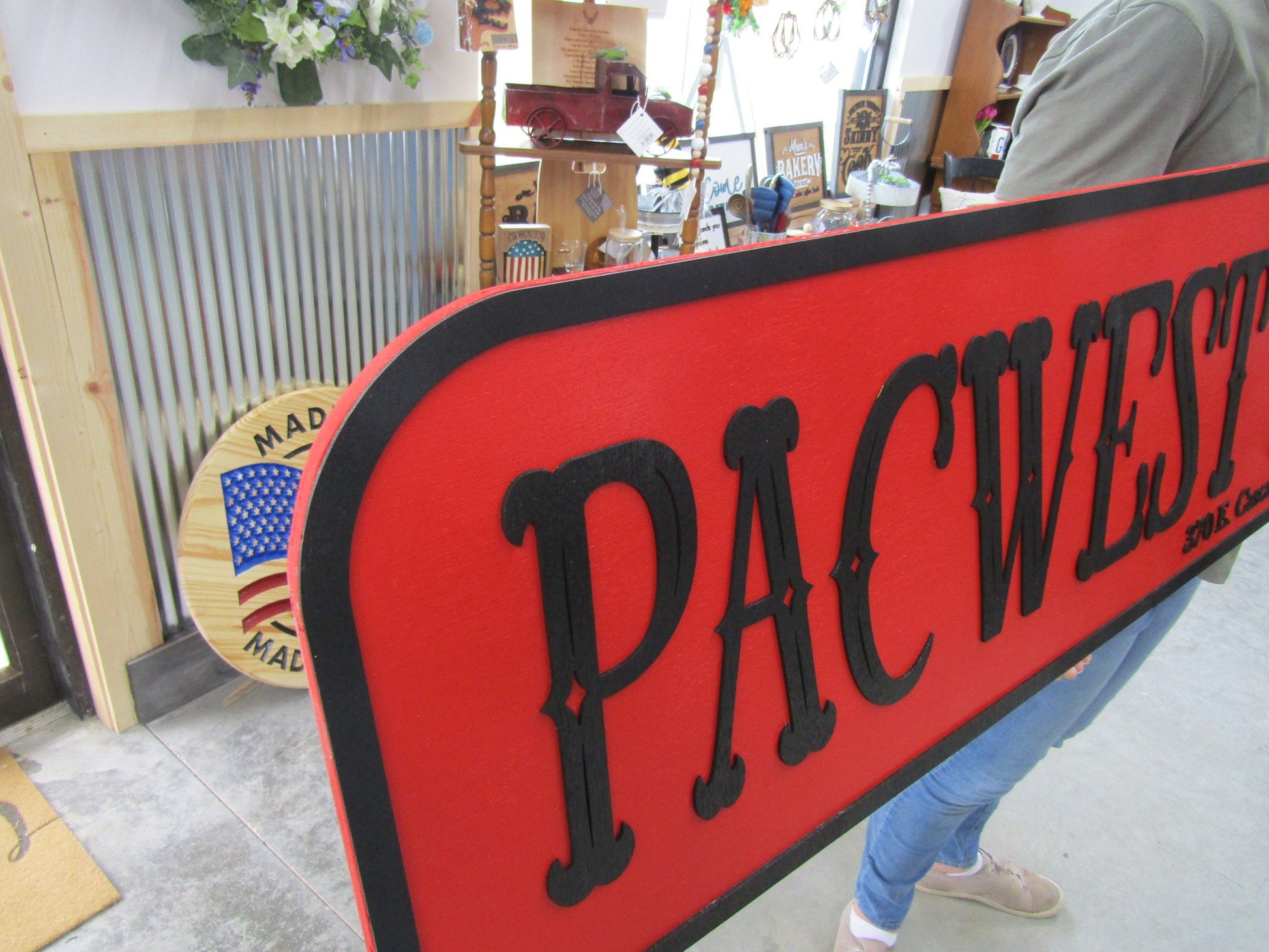 Custom Builders Sign Distressed Rustic Red and Black Personalized Business Company Name Store Front Wooden Handmade Commerical Signage