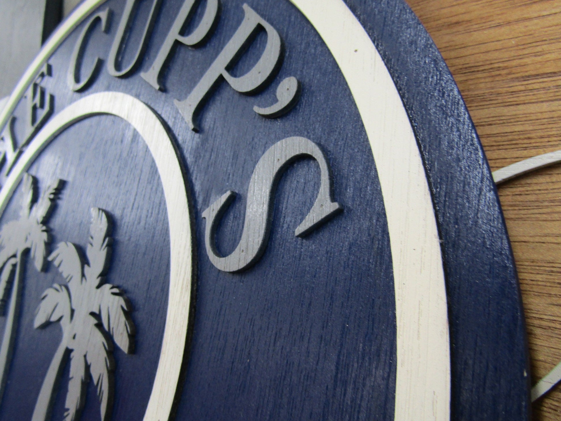 Beach House Theme Custom Made Sign Palm Trees Established Wedding Gift Last Name Round 3d Sign Personalized Handmade Wooden Home Sign