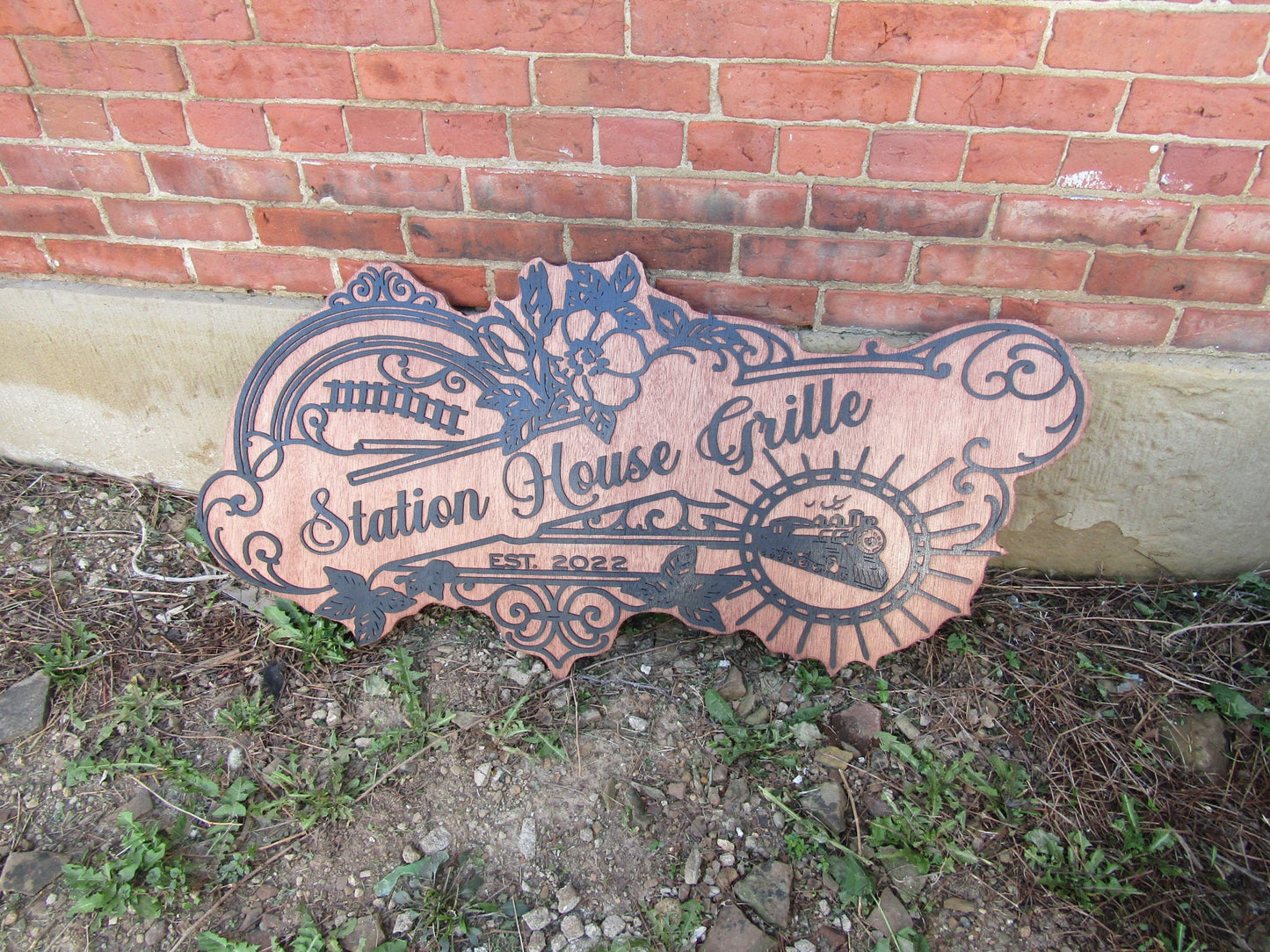 Custom Business Sign Restaurant Grille Commerical Small Business We Use Your Actual Graphic Train Station Wood Laser Cut Out 3D Extra Large