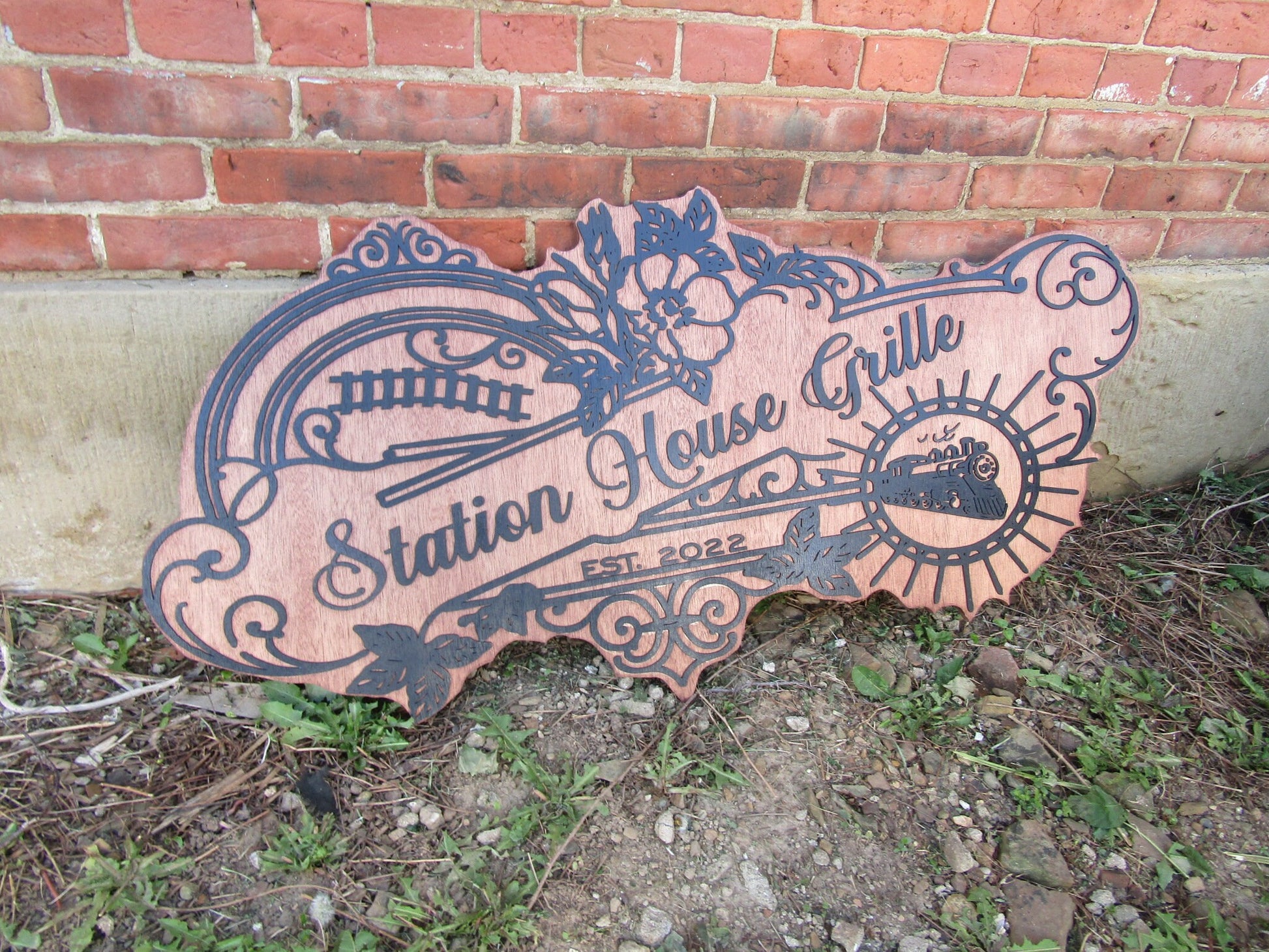 Custom Business Sign Restaurant Grille Commerical Small Business We Use Your Actual Graphic Train Station Wood Laser Cut Out 3D Extra Large