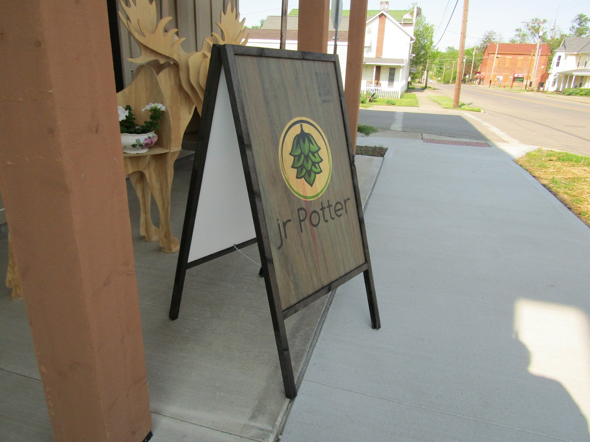 Custom Store Front Scanable QR Code A frame Freestanding Sign Your logo Personalized Business Commerical Signage Foldable Wooden Outdoor