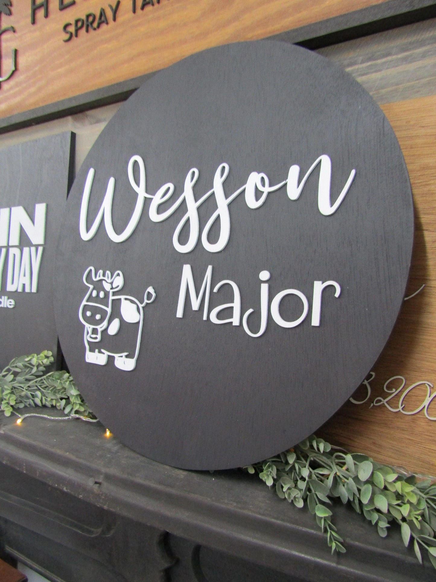 Custom Nursery Sign Cow Heifer Farm Decor Farm Theme Children Name Crib Sign Wesson Cute Cartoon Made To Order Wooden Signage Handmade