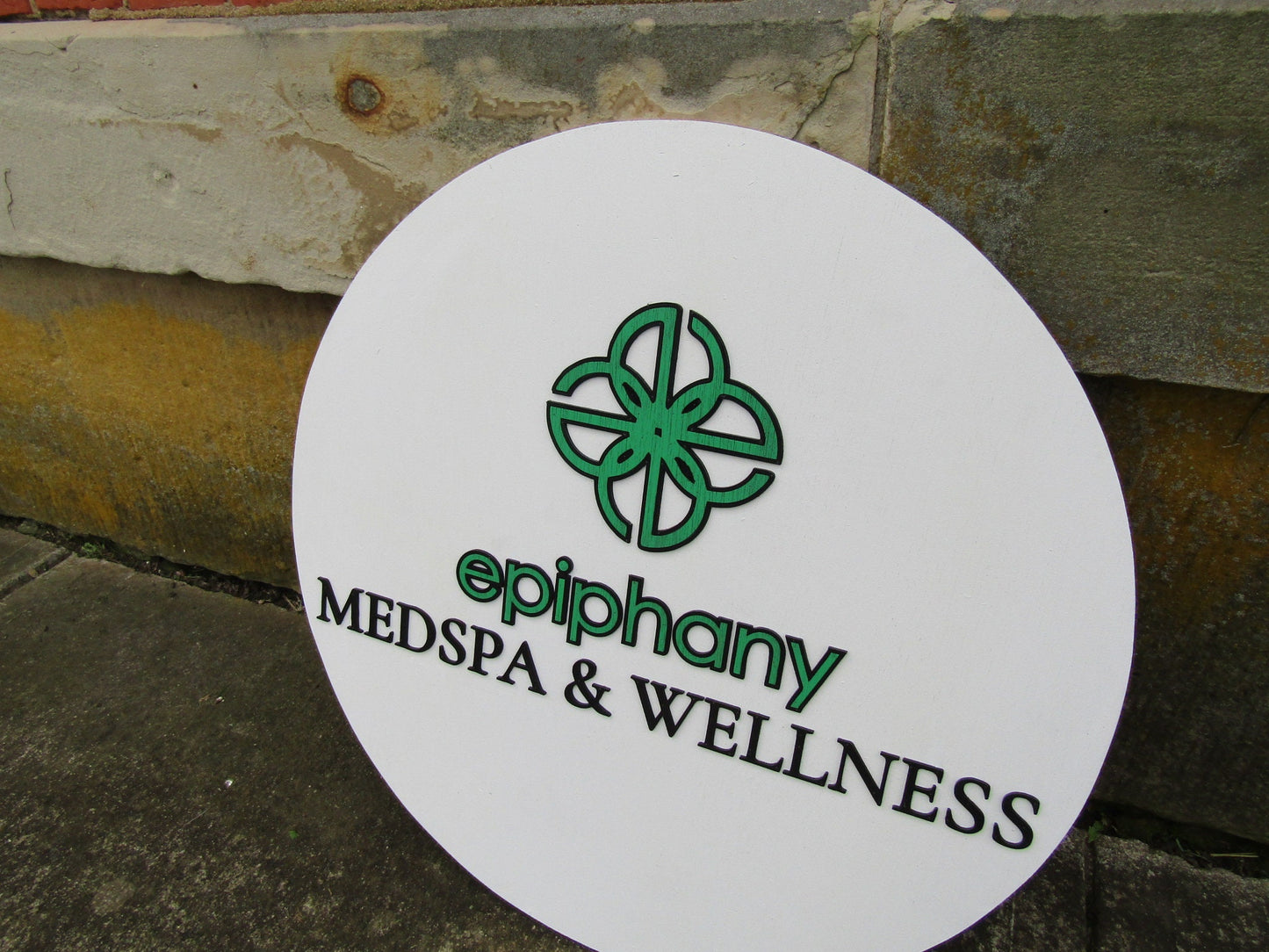 Epiphany Custom Round Business Commerical Signage MedSpa And Wellness Made to Order Store Front Small Shop Logo Circle Wooden Handmade