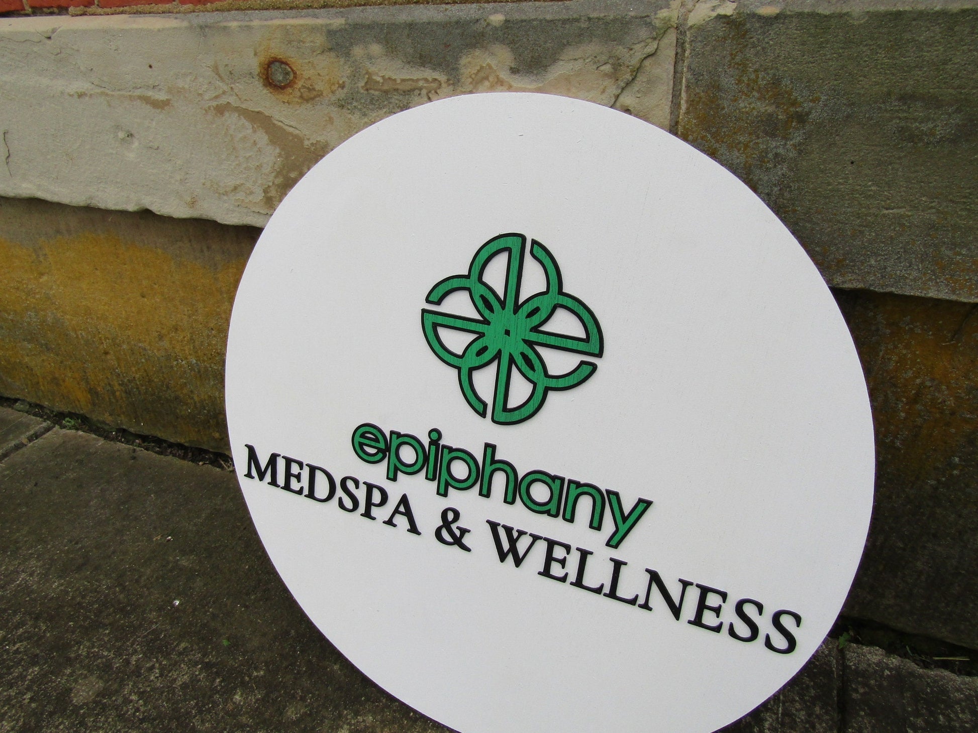 Epiphany Custom Round Business Commerical Signage MedSpa And Wellness Made to Order Store Front Small Shop Logo Circle Wooden Handmade