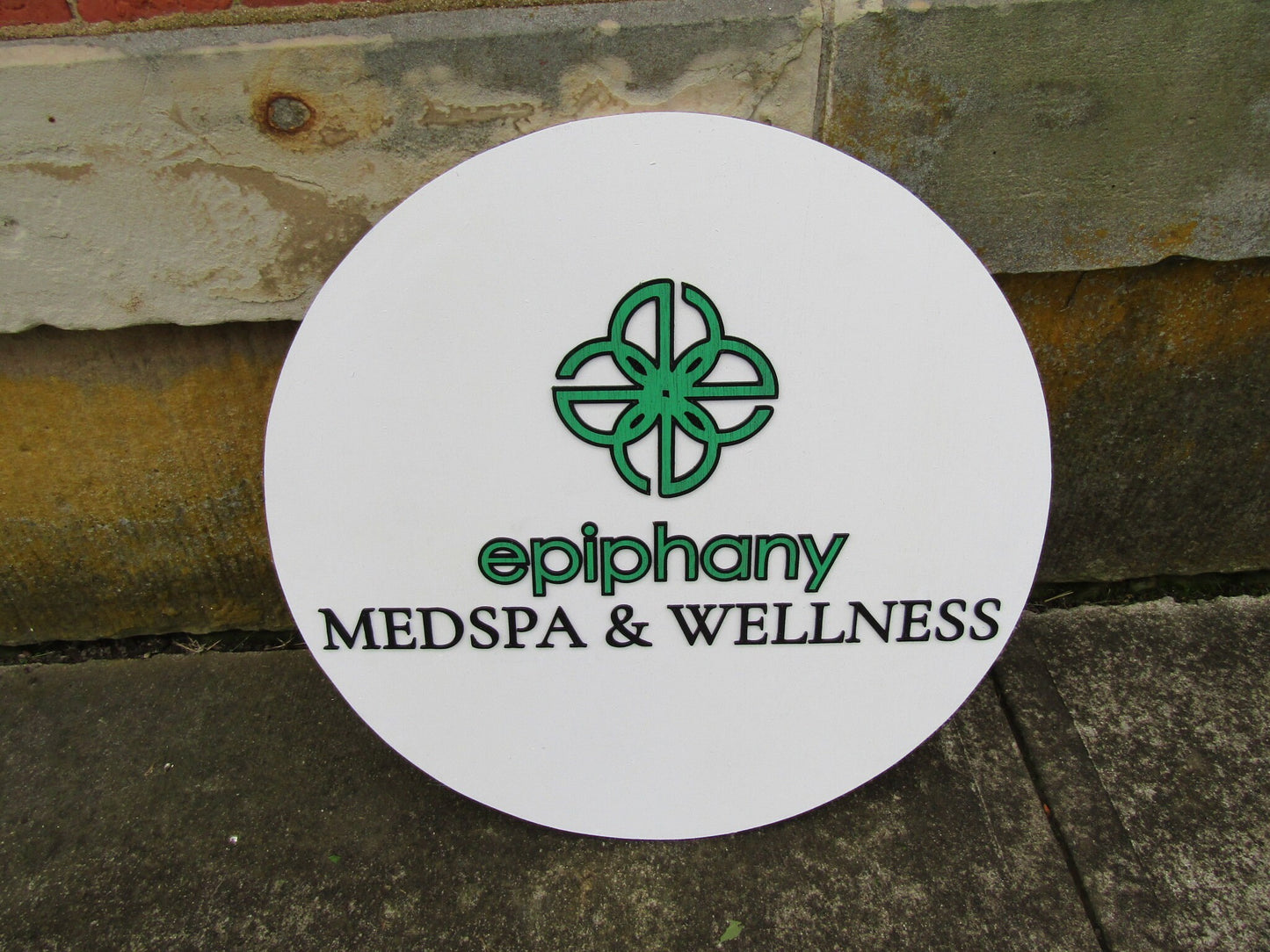 Epiphany Custom Round Business Commerical Signage MedSpa And Wellness Made to Order Store Front Small Shop Logo Circle Wooden Handmade