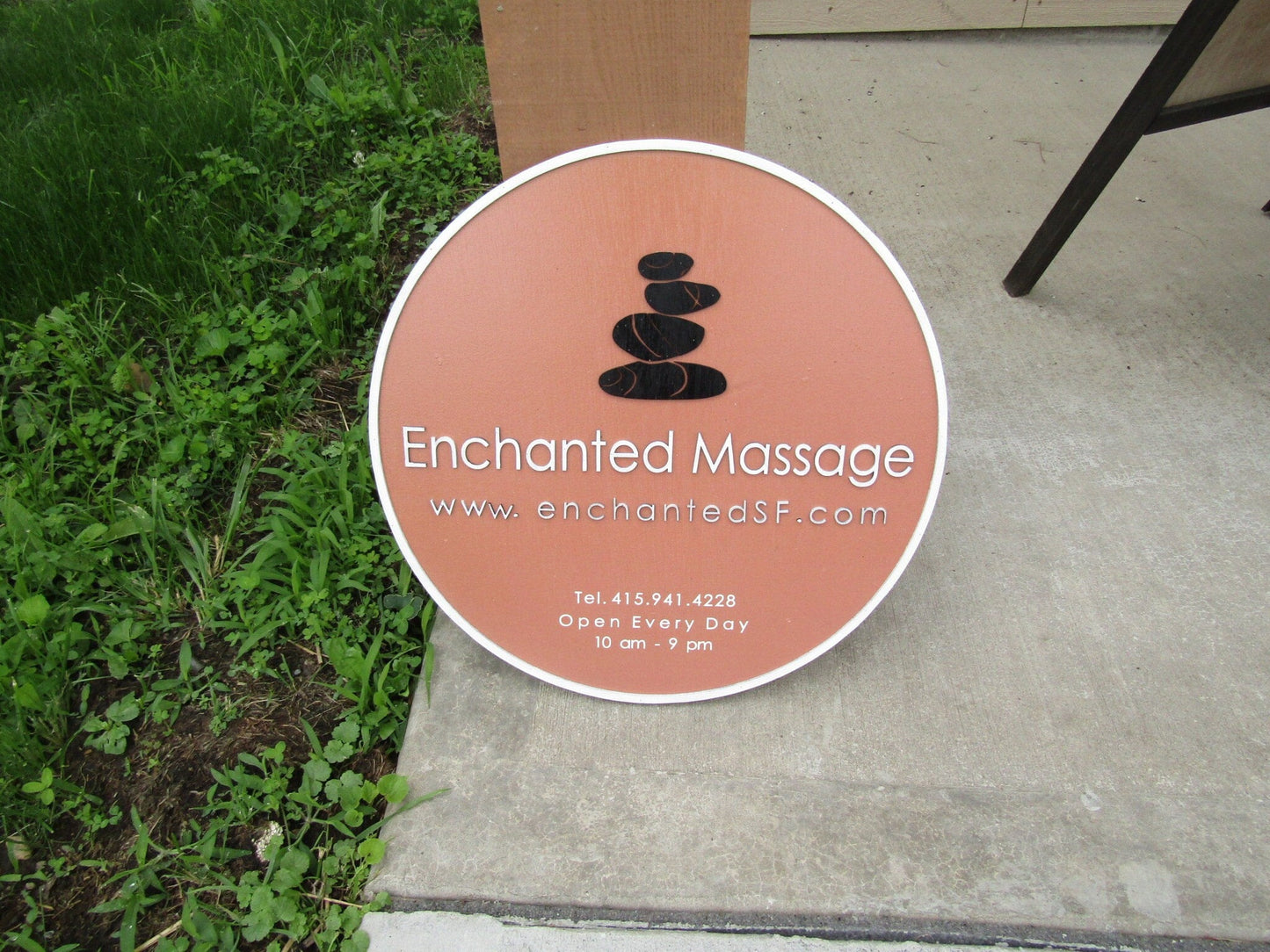 Enchanted Massage Custom Round Business Commerical Signage Made to Order Store Front Small Shop Logo Circle Wooden Handmade Informational