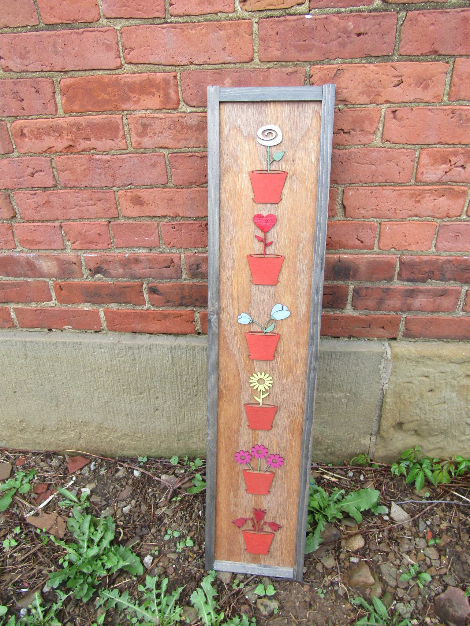 Gardener Flowerpots Rustic Farmhouse Decor Vertical Sign Terra Cotta Daisy Tulip Love of Plants Gift Seasonal Wooden Handmade Decor Daisy