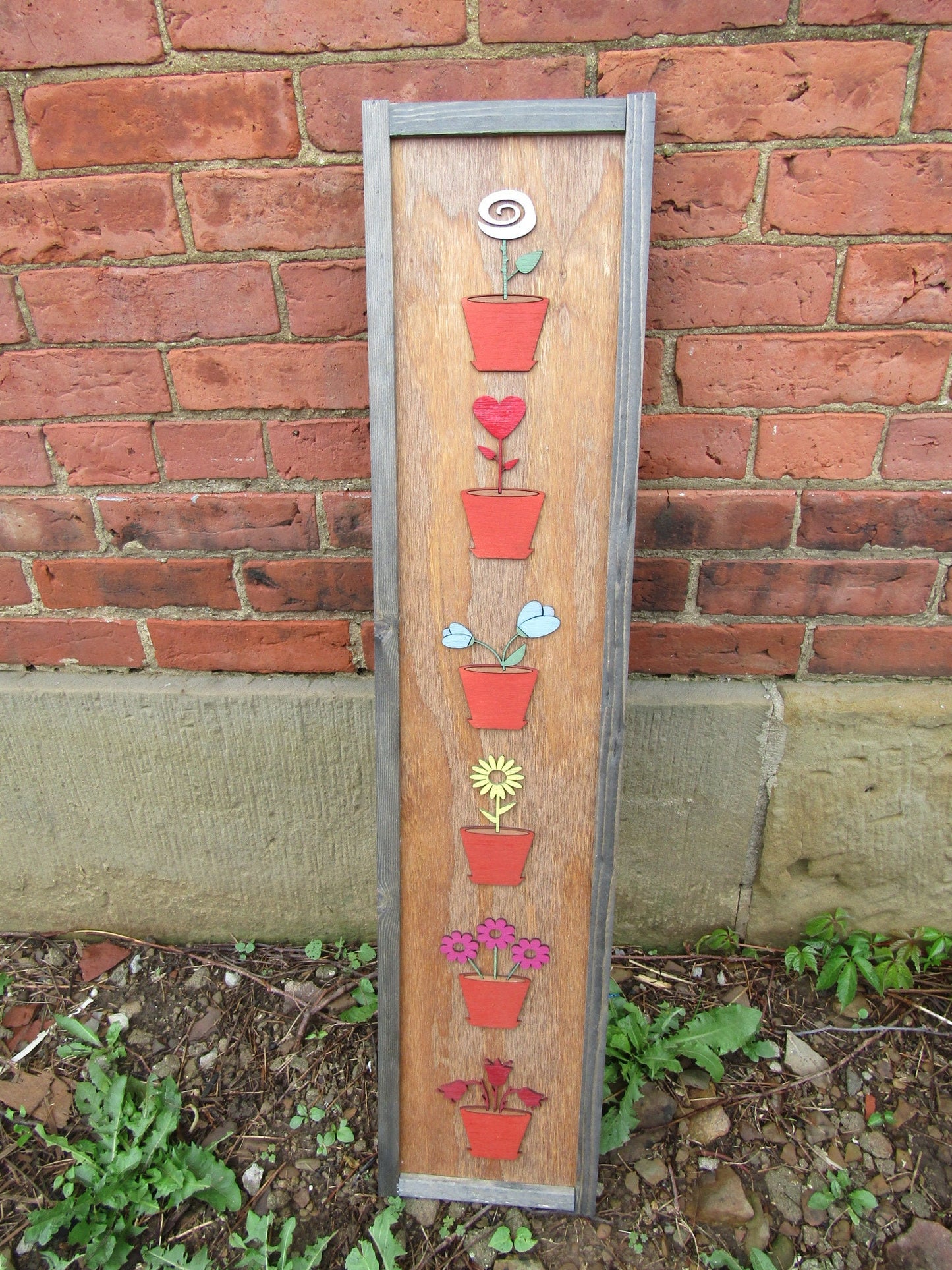 Gardener Flowerpots Rustic Farmhouse Decor Vertical Sign Terra Cotta Daisy Tulip Love of Plants Gift Seasonal Wooden Handmade Decor Daisy