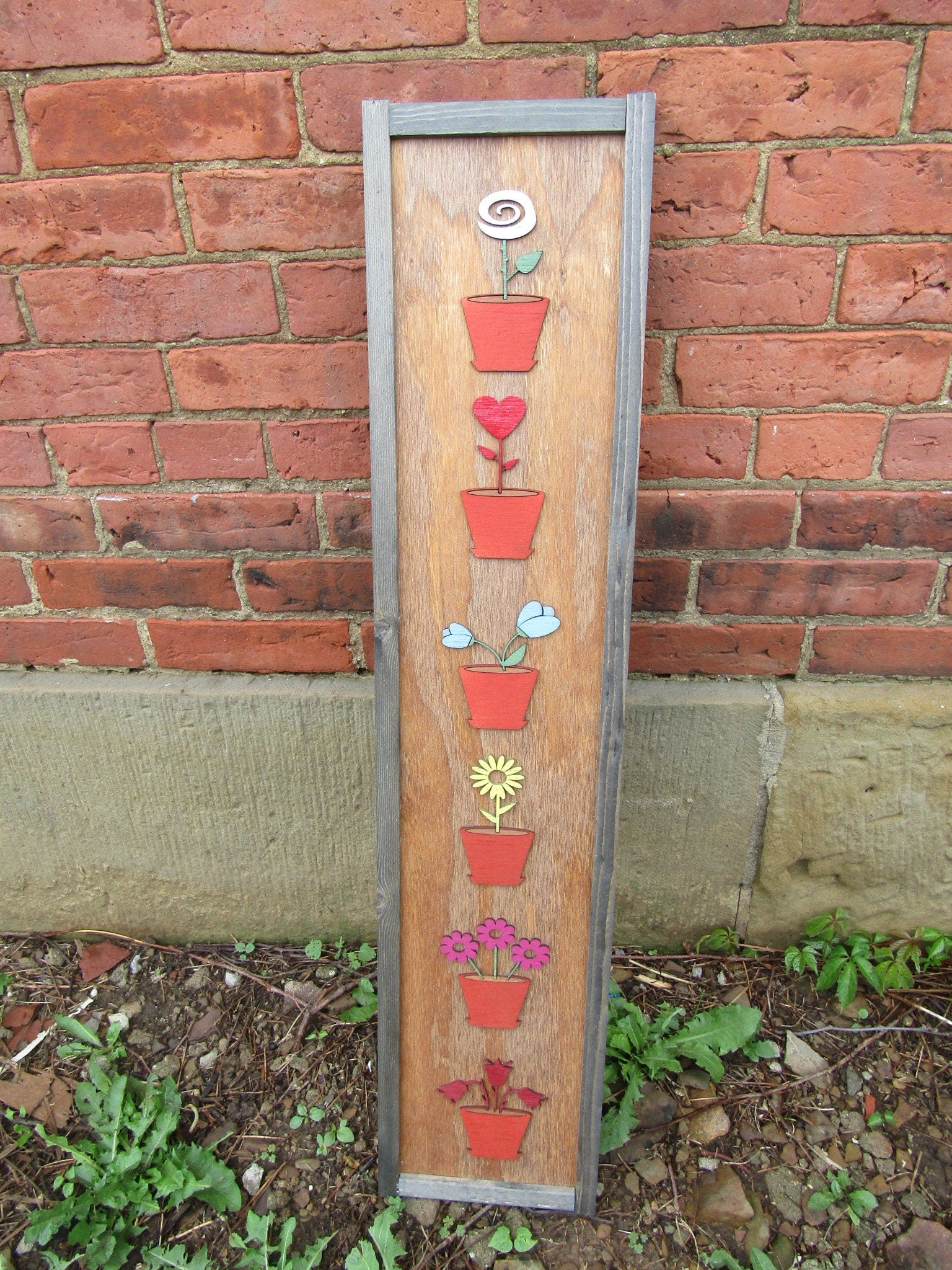 Gardener Flowerpots Rustic Farmhouse Decor Vertical Sign Terra Cotta Daisy Tulip Love of Plants Gift Seasonal Wooden Handmade Decor Daisy