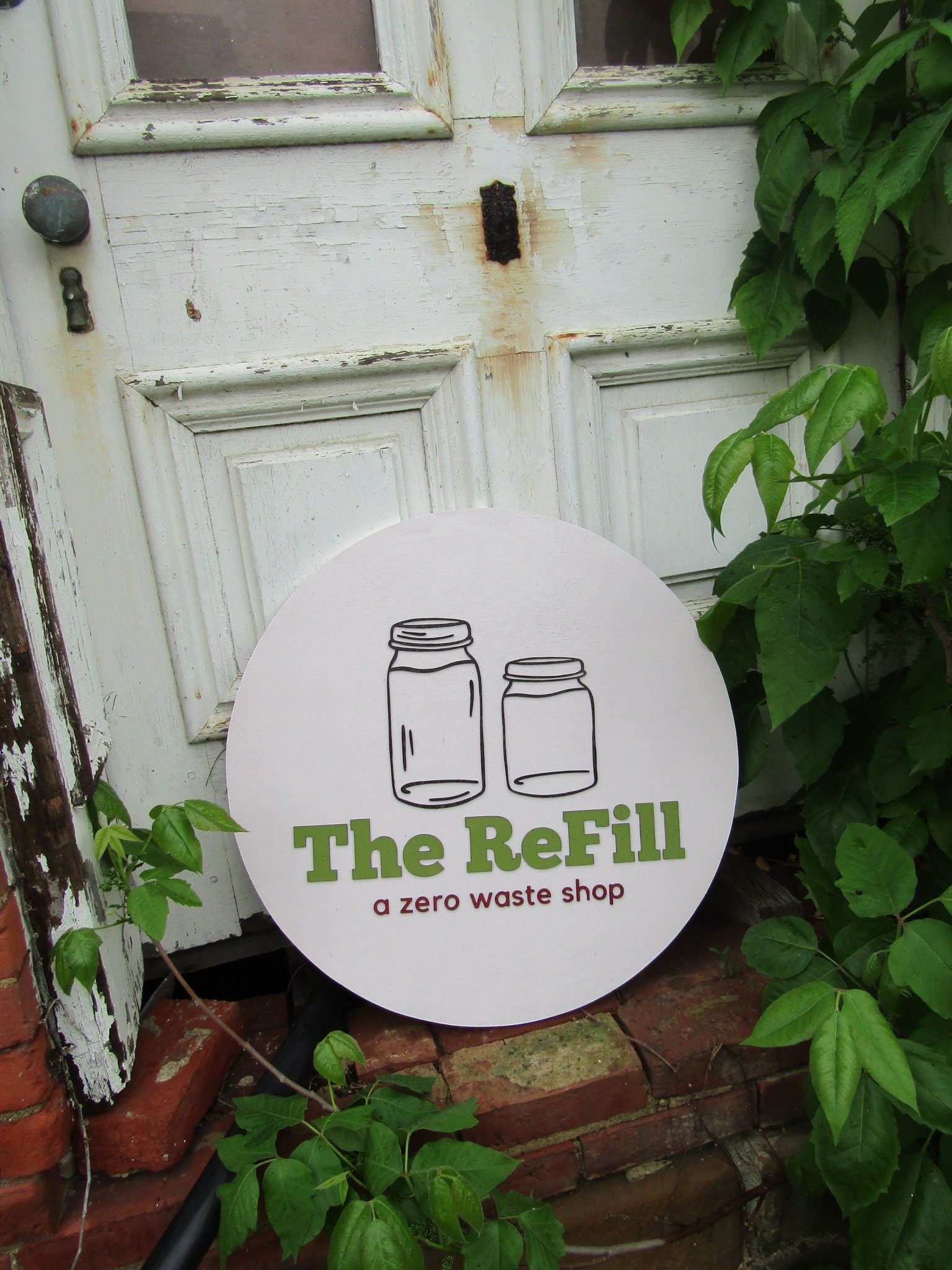 Commerical Signage Handmade Mason Jar Zero Waste Shop The Refill Custom Logo Your Image 3d Raised Image Recycle Minimalist Style Wooden Sign
