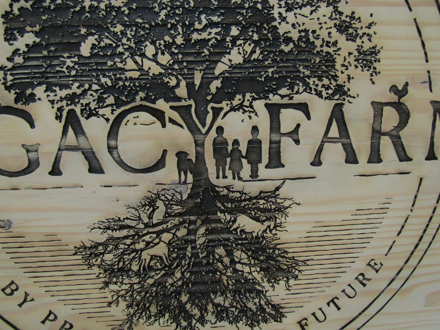 Custom Legacy Farm Carved Engraved Routed Color Filled Business Commerical Signage Your Logo Handmade Tree Oversized Pine Wood Round Sign