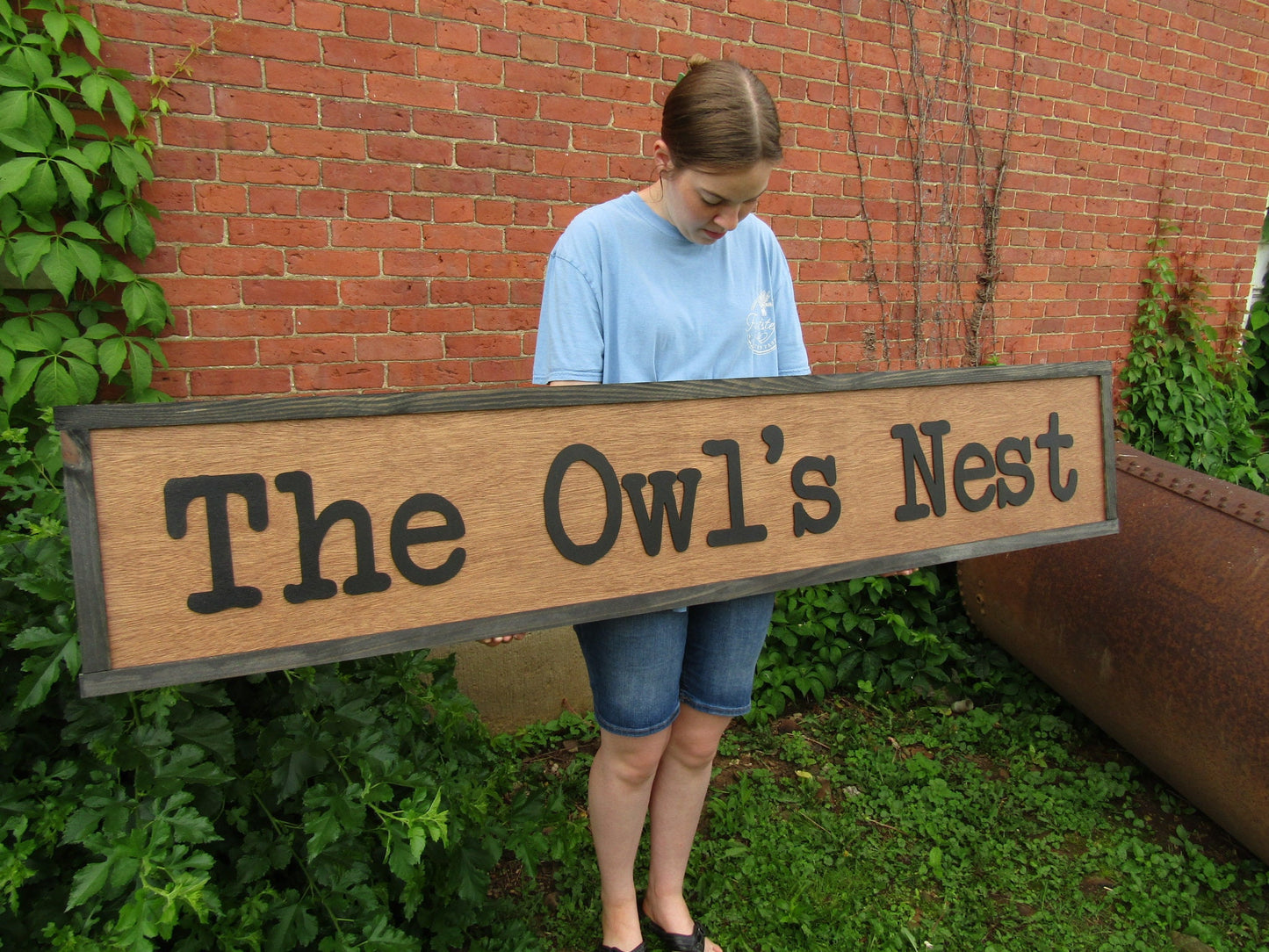 Oversized Large Custom Wooden Sign The Owls Nest Outdoors Commerical Professional Signage Personalized Typewriter Font Bird Handmade 3D