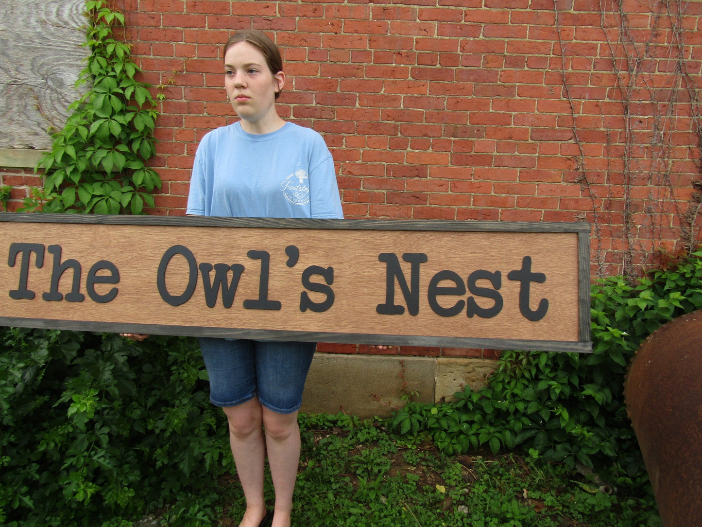 Oversized Large Custom Wooden Sign The Owls Nest Outdoors Commerical Professional Signage Personalized Typewriter Font Bird Handmade 3D