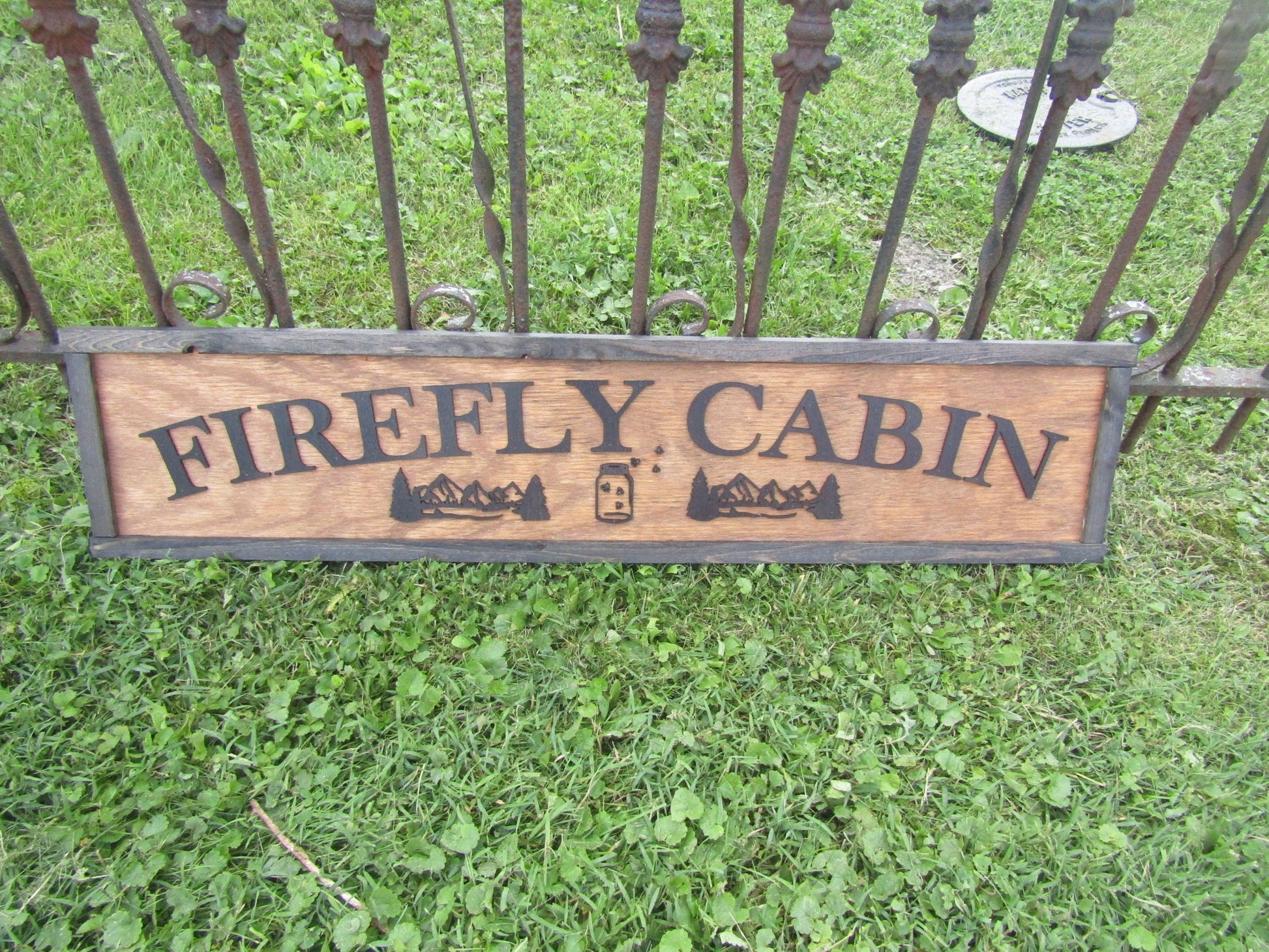 Firefly Cabin Lightning Bugs Large Custom Wooden Sign Outdoors Camping Air BNB Woods Forest Mountain Lounge Vacation Signage Handmade 3D