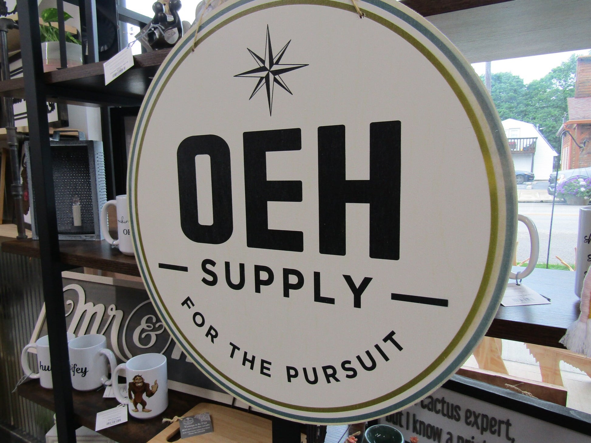 Supply Company Sign OEH Pursuit Compass Logo Personalized Customized Lightweight Affordable Booth Vendor Door Hanger Signage UV Printed Wood