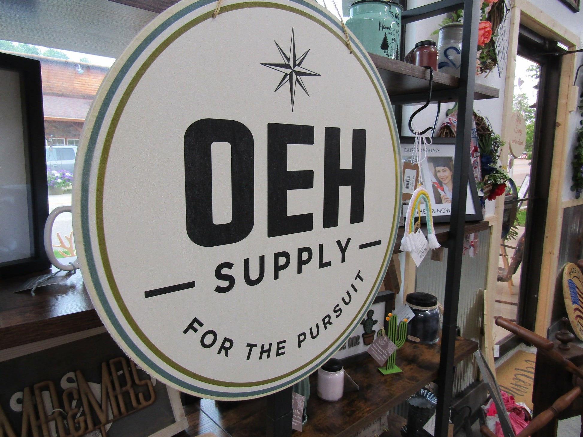 Supply Company Sign OEH Pursuit Compass Logo Personalized Customized Lightweight Affordable Booth Vendor Door Hanger Signage UV Printed Wood