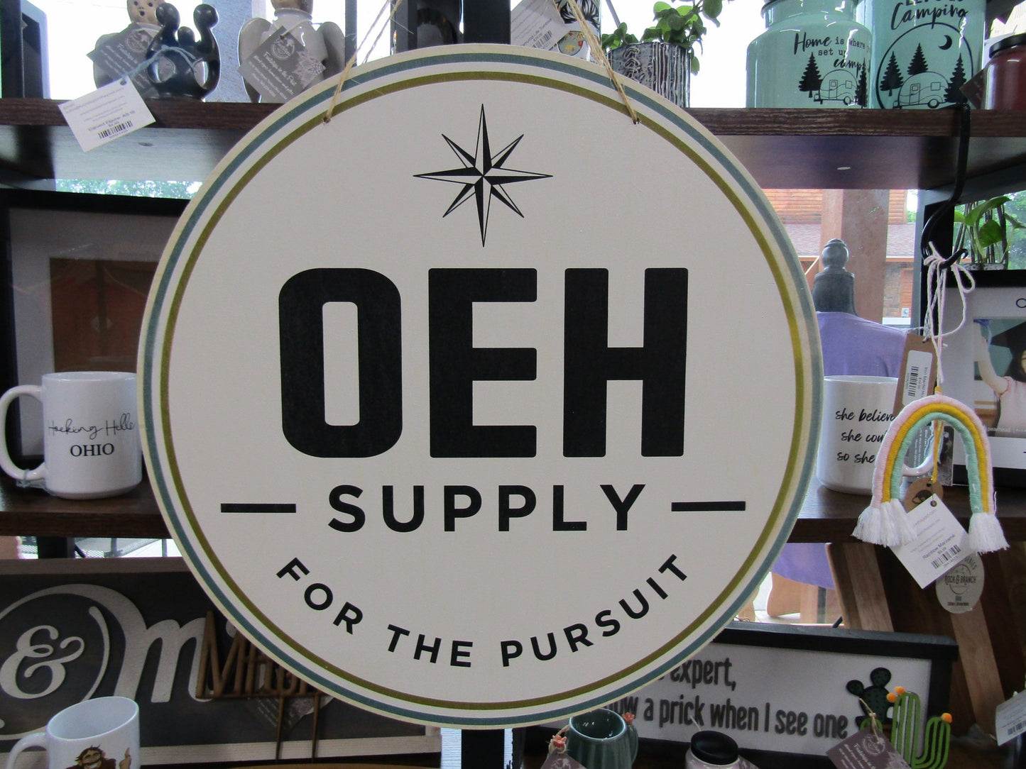 Supply Company Sign OEH Pursuit Compass Logo Personalized Customized Lightweight Affordable Booth Vendor Door Hanger Signage UV Printed Wood