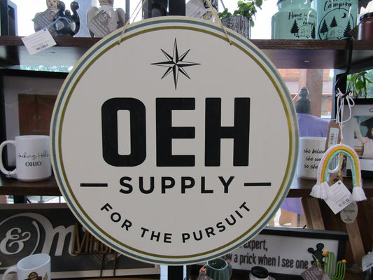 Supply Company Sign OEH Pursuit Compass Logo Personalized Customized Lightweight Affordable Booth Vendor Door Hanger Signage UV Printed Wood