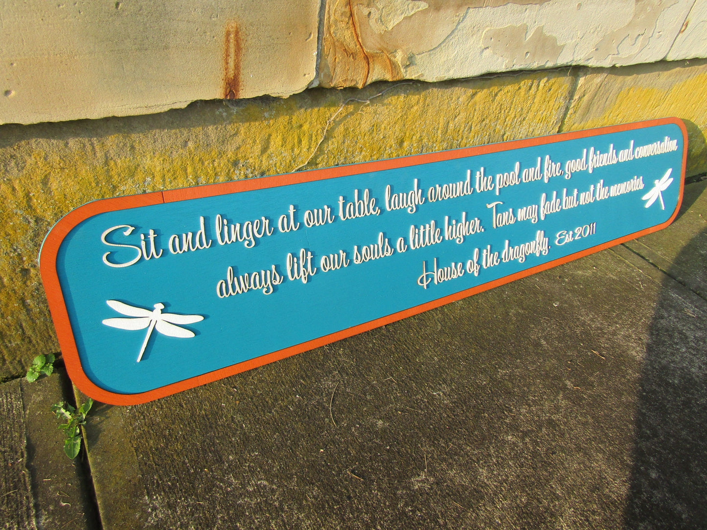 House of Dragonfly Custom Welcome Cute Saying Come Sit at Our Table Good Friends Share Laughs Personalized Home Sign 3d Letters Wooden Sign