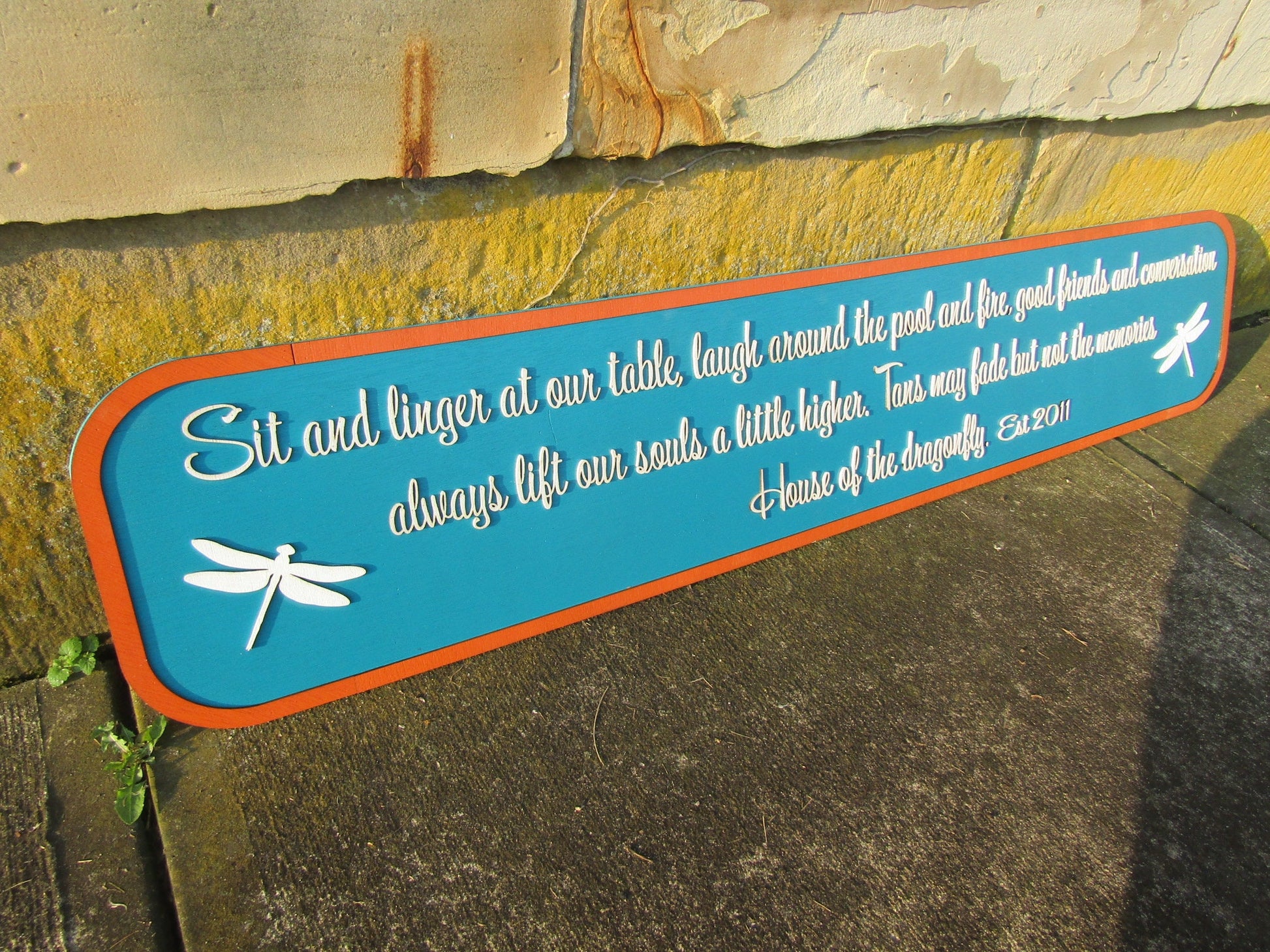 House of Dragonfly Custom Welcome Cute Saying Come Sit at Our Table Good Friends Share Laughs Personalized Home Sign 3d Letters Wooden Sign