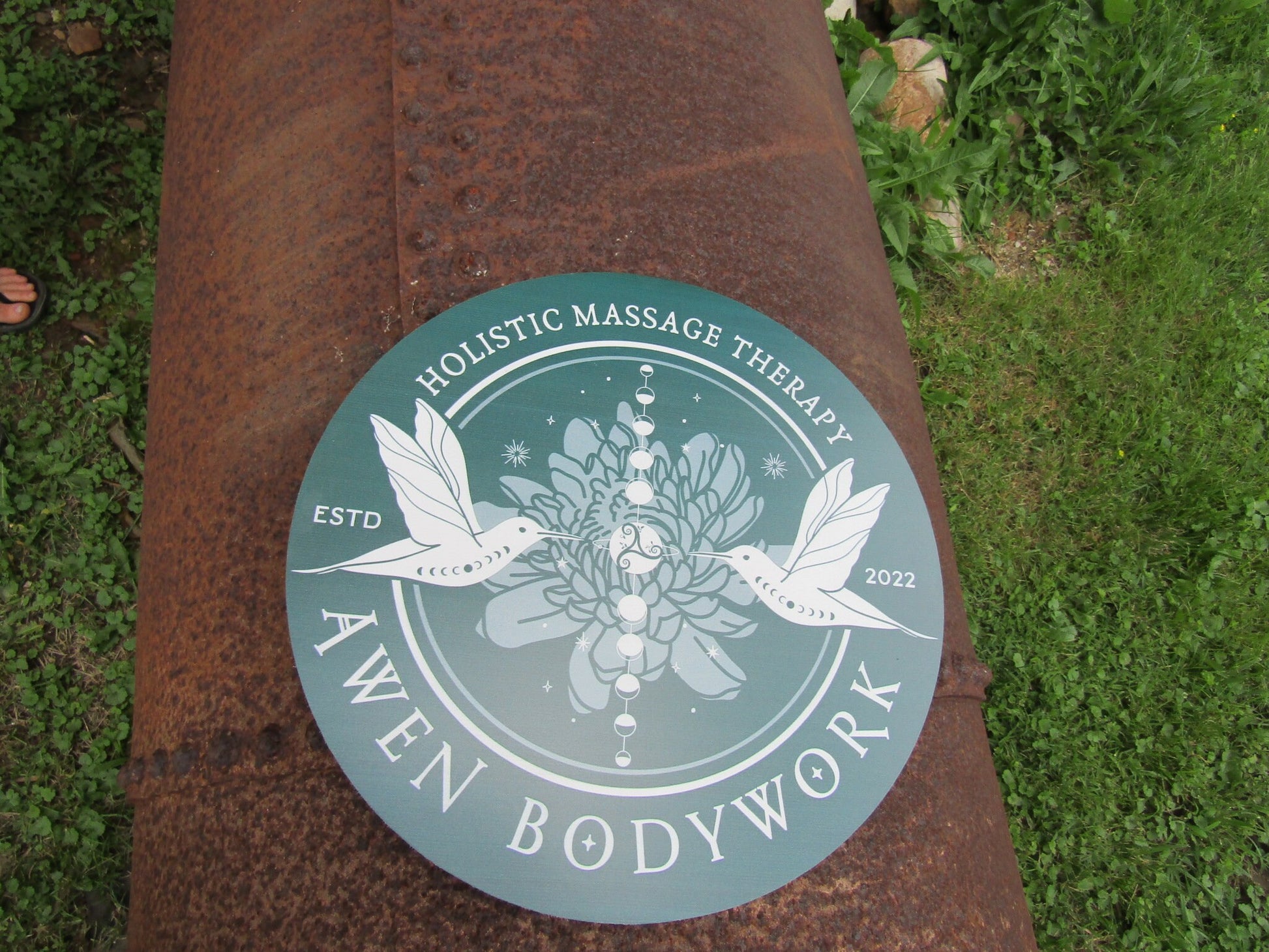 Massage Therapy Sign Bodywork Art Lotus Birds Your Logo Business Sign Commerical signage Printed On Wood Lightweight Hanging Office Sign