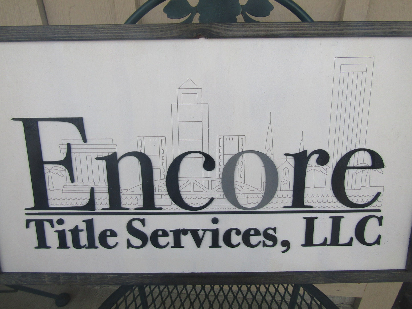 Custom Title Services Commerical Signage Cityscape Engraved and Raised Letters Wooden Handmade Sign Buildings Legal Office Made to Order