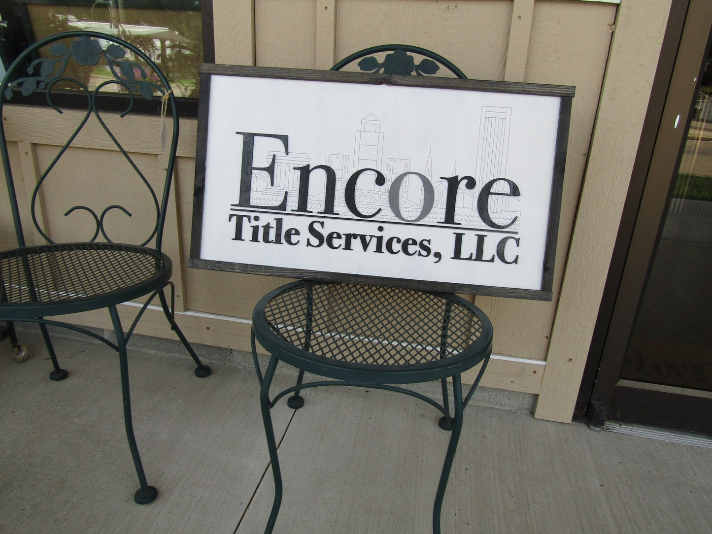Custom Title Services Commerical Signage Cityscape Engraved and Raised Letters Wooden Handmade Sign Buildings Legal Office Made to Order