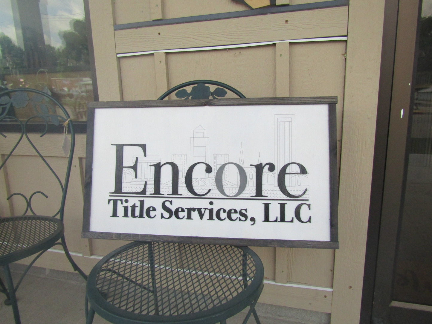 Custom Title Services Commerical Signage Cityscape Engraved and Raised Letters Wooden Handmade Sign Buildings Legal Office Made to Order