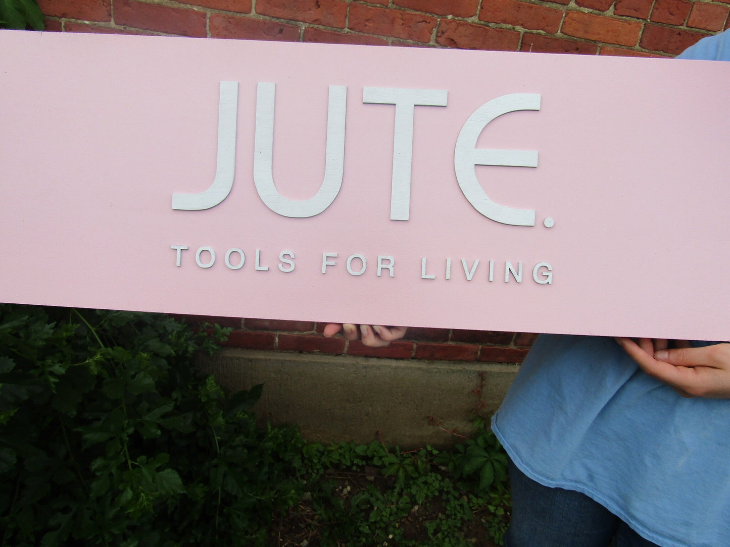 Custom Pink Rectangle Commerical Sign JUTE Tools for Living Health Wellness Therapy Office Signage Made to Order Your Logo Wooden Sign