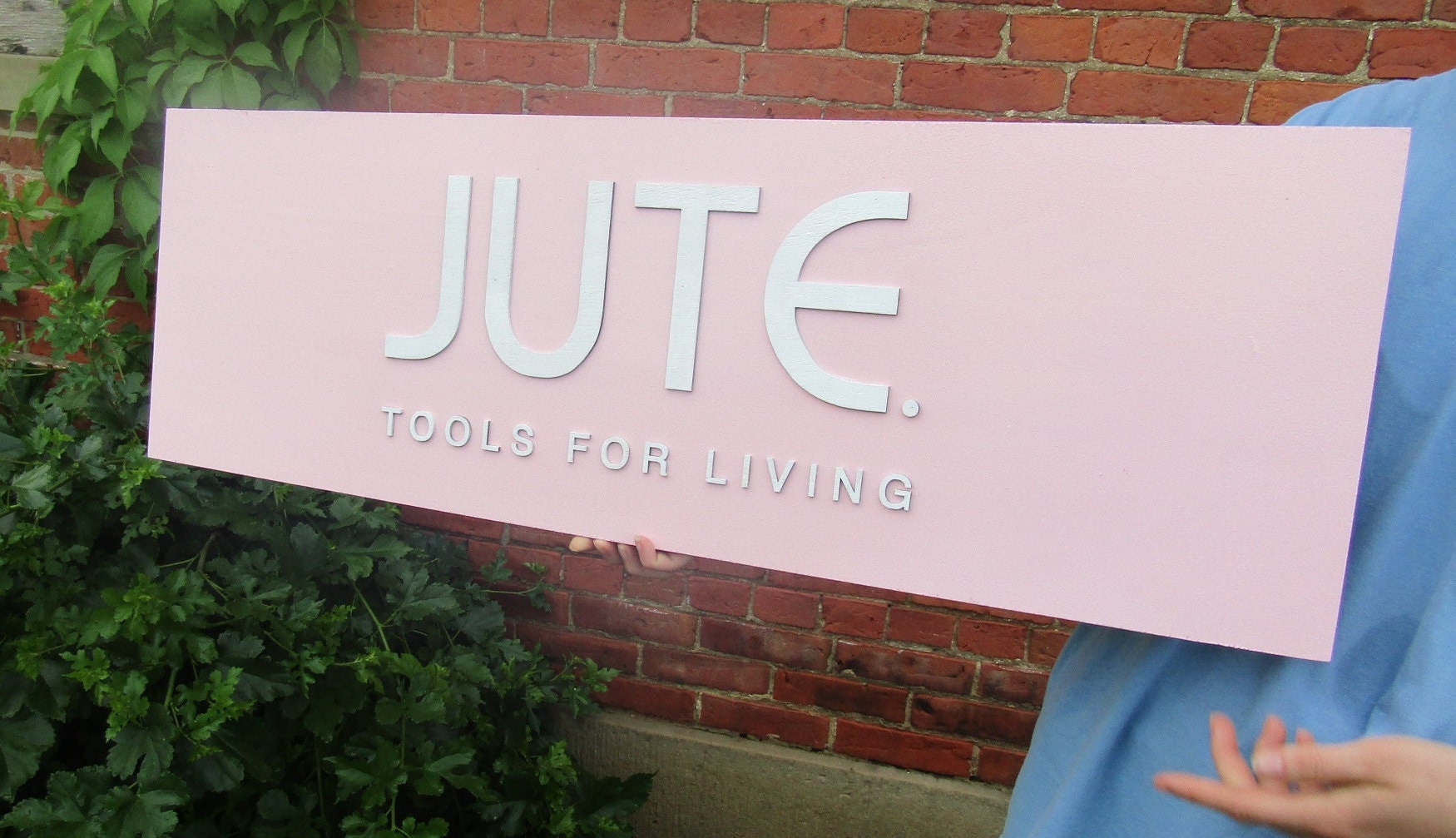 Custom Pink Rectangle Commerical Sign JUTE Tools for Living Health Wellness Therapy Office Signage Made to Order Your Logo Wooden Sign