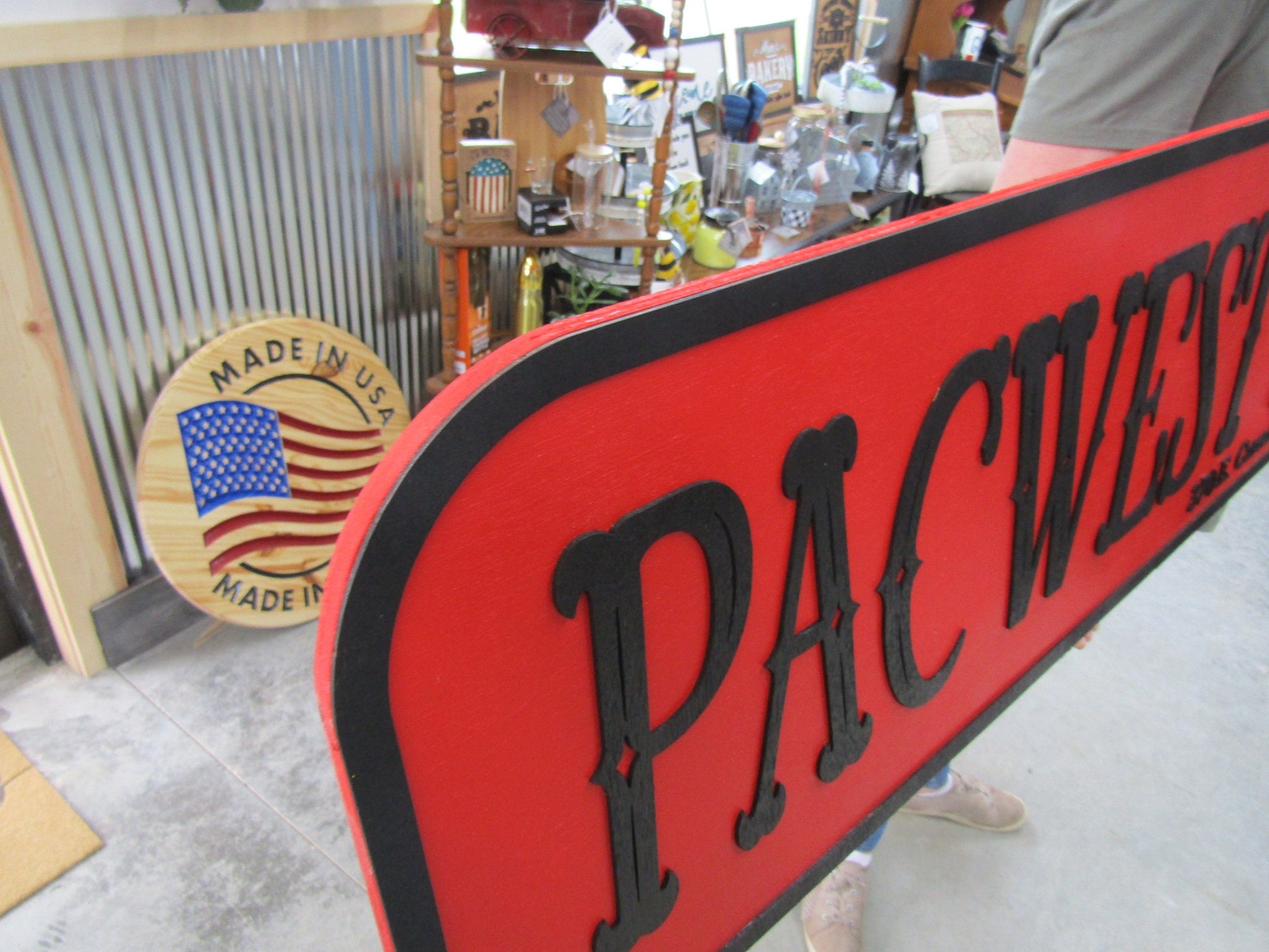 Custom Builders Sign Distressed Rustic Red and Black Personalized Business Company Name Store Front Wooden Handmade Commerical Signage