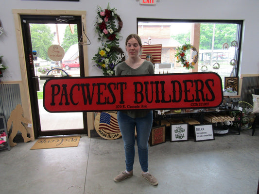 Custom Builders Sign Distressed Rustic Red and Black Personalized Business Company Name Store Front Wooden Handmade Commerical Signage
