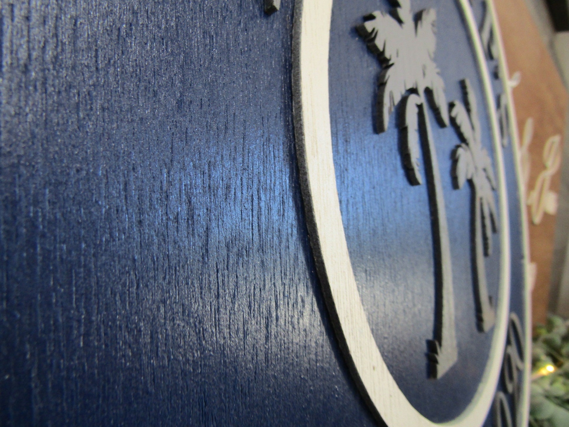 Beach House Theme Custom Made Sign Palm Trees Established Wedding Gift Last Name Round 3d Sign Personalized Handmade Wooden Home Sign