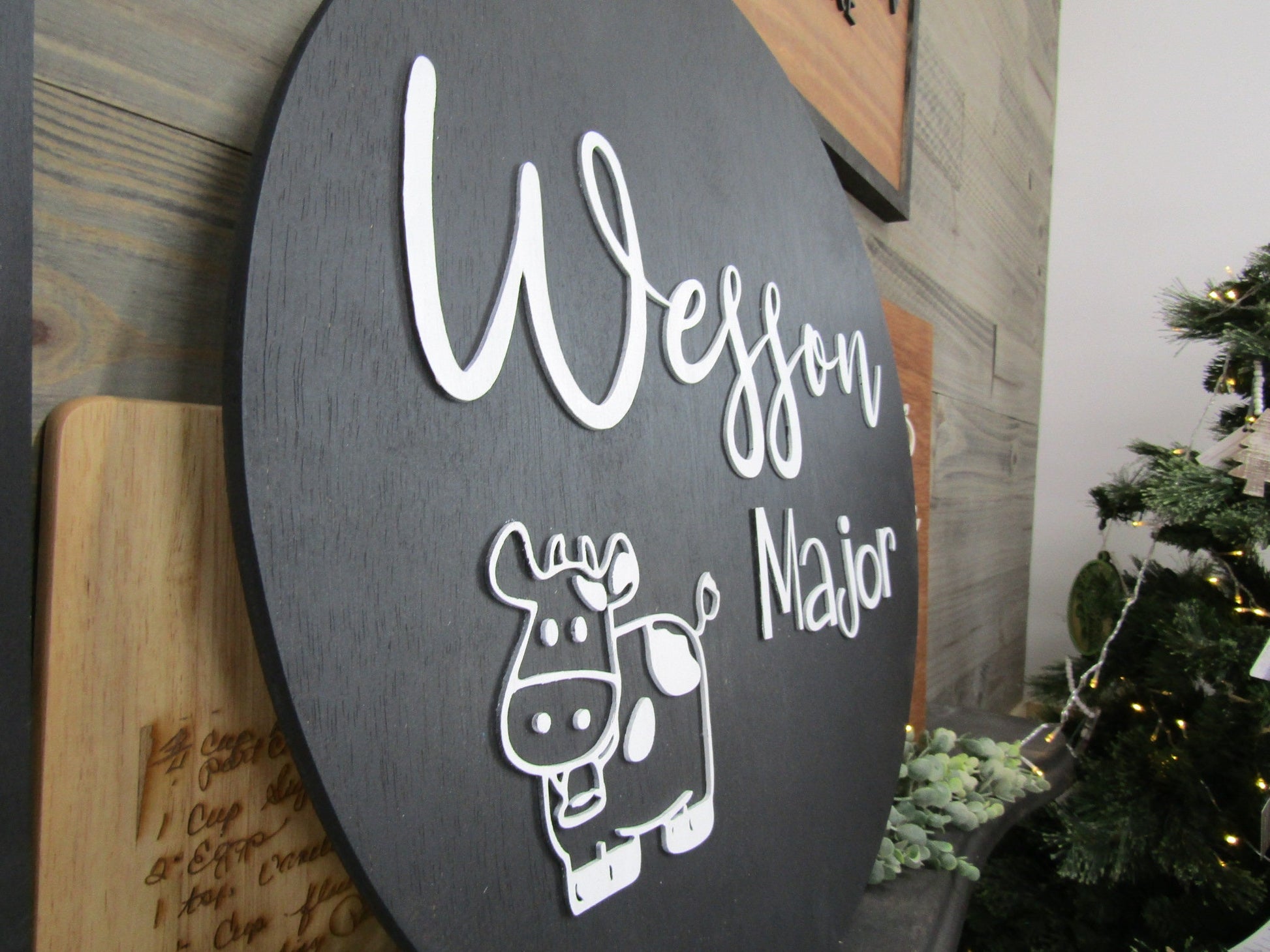 Custom Nursery Sign Cow Heifer Farm Decor Farm Theme Children Name Crib Sign Wesson Cute Cartoon Made To Order Wooden Signage Handmade
