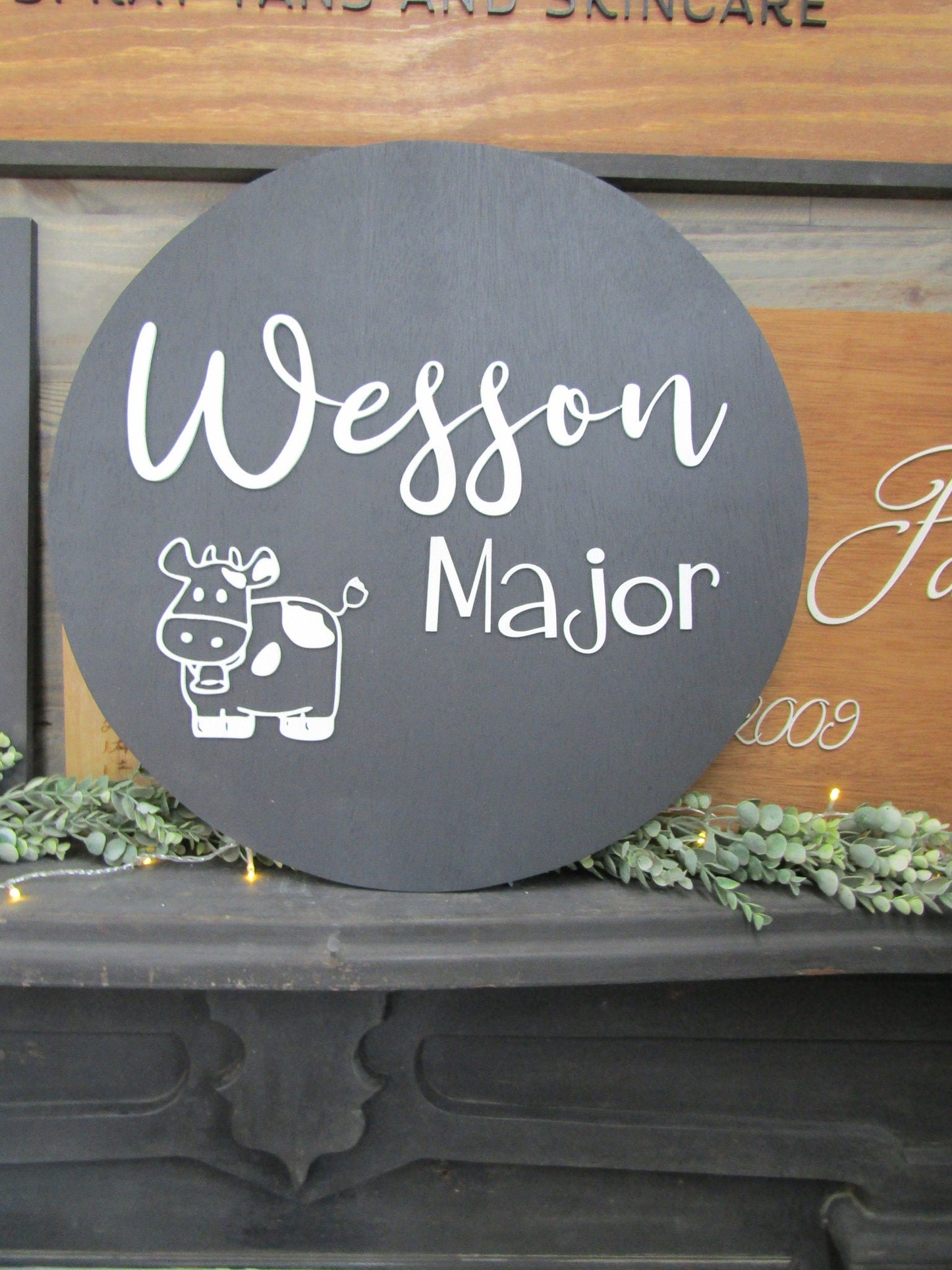 Custom Nursery Sign Cow Heifer Farm Decor Farm Theme Children Name Crib Sign Wesson Cute Cartoon Made To Order Wooden Signage Handmade