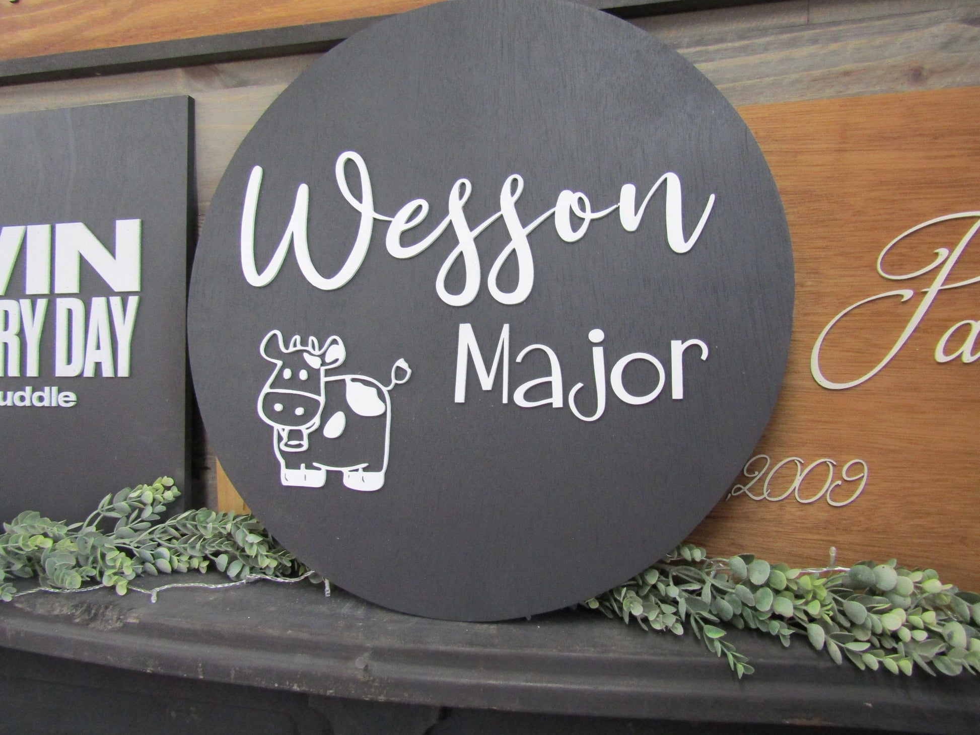 Custom Nursery Sign Cow Heifer Farm Decor Farm Theme Children Name Crib Sign Wesson Cute Cartoon Made To Order Wooden Signage Handmade