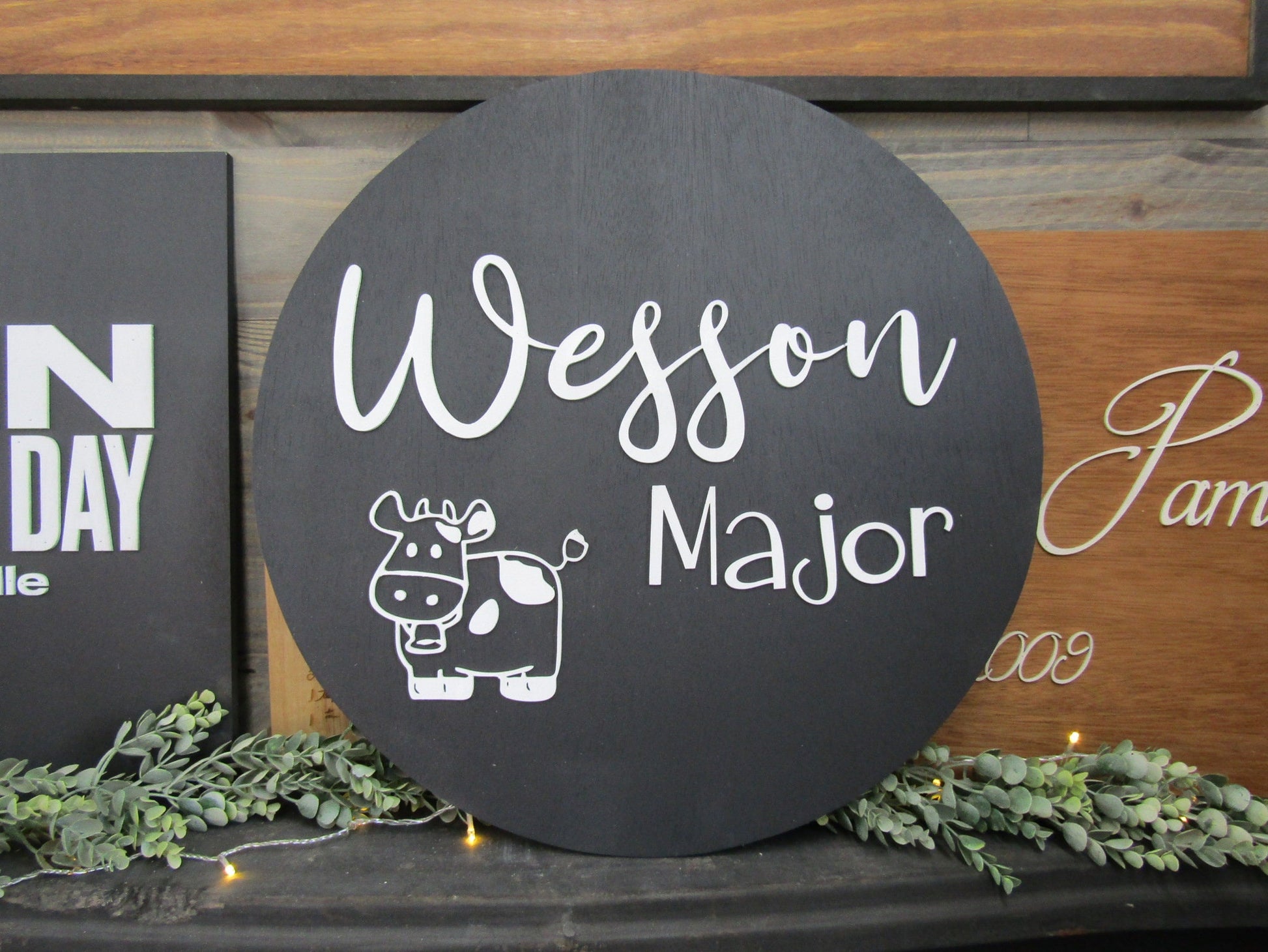Custom Nursery Sign Cow Heifer Farm Decor Farm Theme Children Name Crib Sign Wesson Cute Cartoon Made To Order Wooden Signage Handmade