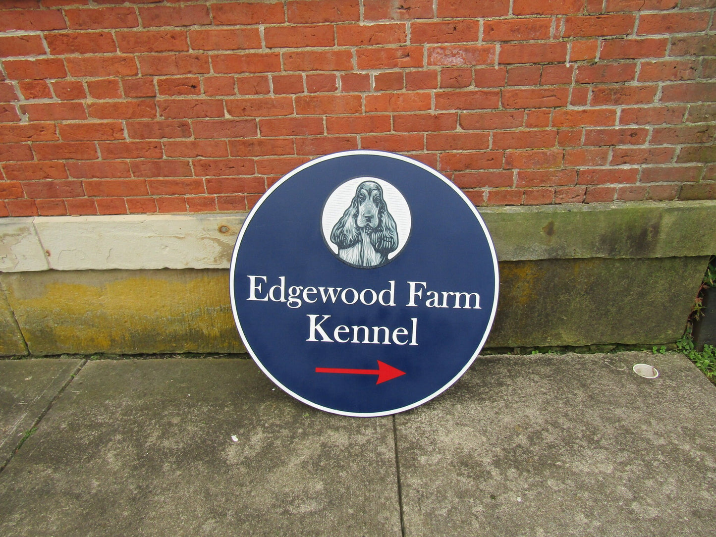 Kennel Custom Sign Cocker spaniel Breeder Boarding Blue Dog Logo Painted and Printed Commerical Signage Round Wooden Made To Order Handmade