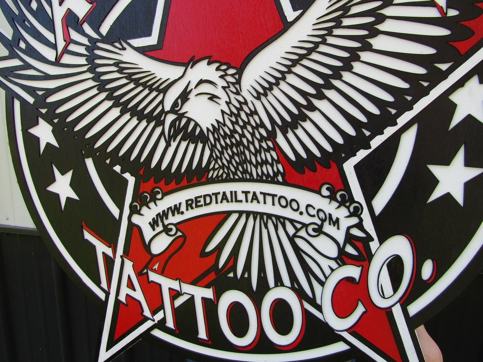 Custom Business Logo Tattoo Studio Red Tail Hawk Oversized Wooden Commerical Sign Store Front 3D Raised Text Image Your Logo Handmade