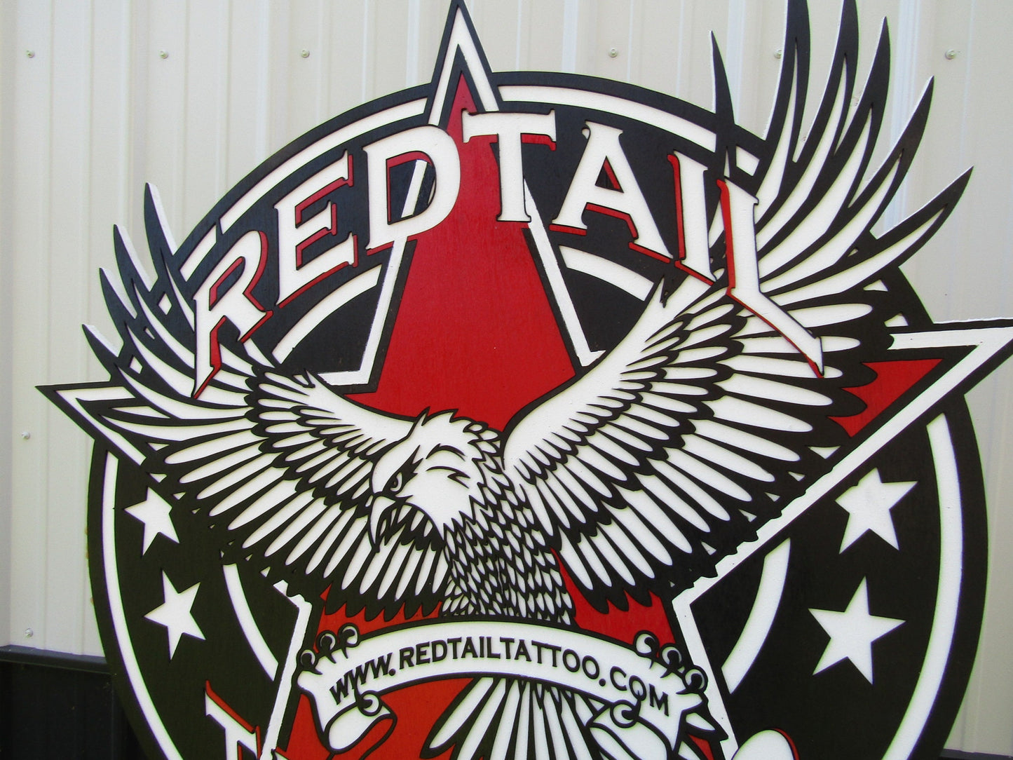 Custom Business Logo Tattoo Studio Red Tail Hawk Oversized Wooden Commerical Sign Store Front 3D Raised Text Image Your Logo Handmade