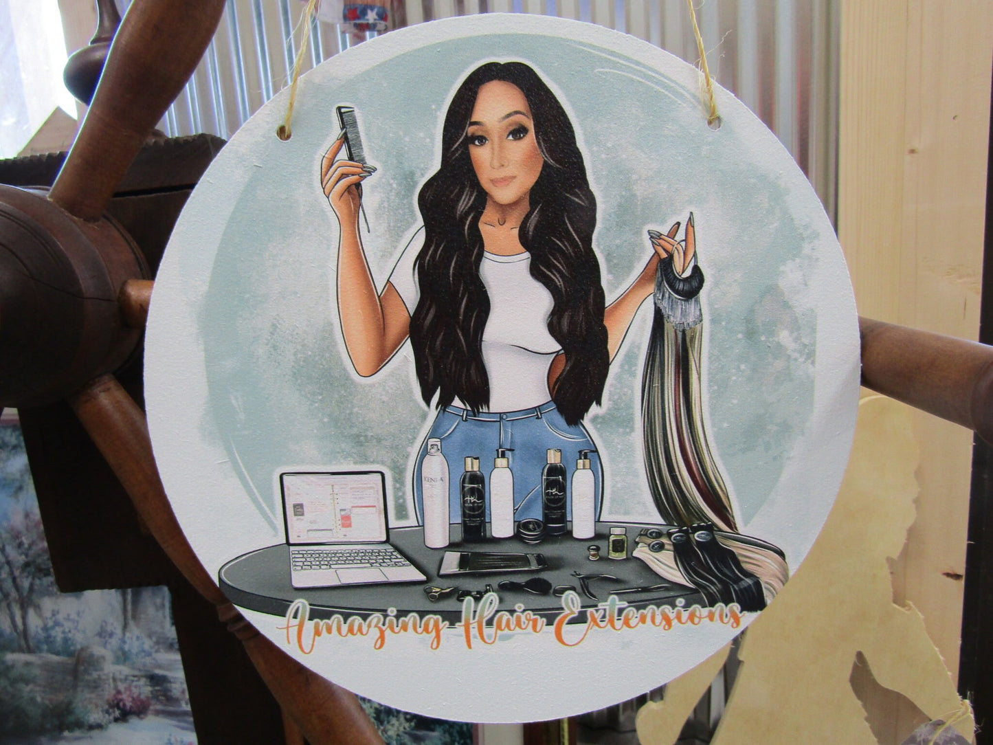 Hair Extensions Salon Booth Style Door Hanger Your Logo Character Small Business Lightweight Commerical Signage Beauty Stylist Beautician