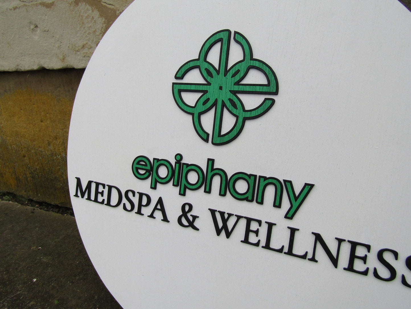 Epiphany Custom Round Business Commerical Signage MedSpa And Wellness Made to Order Store Front Small Shop Logo Circle Wooden Handmade