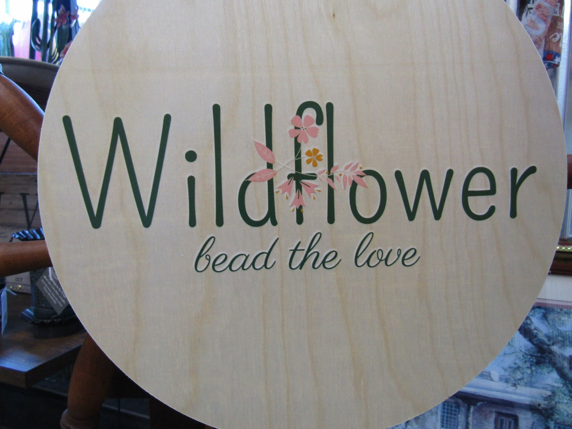 Custom Jewelry Business Sign Round Wildflower Floral Lightweight Business Small Shop Printed Wood Your Logo Circle Vendor Table Wall Sign