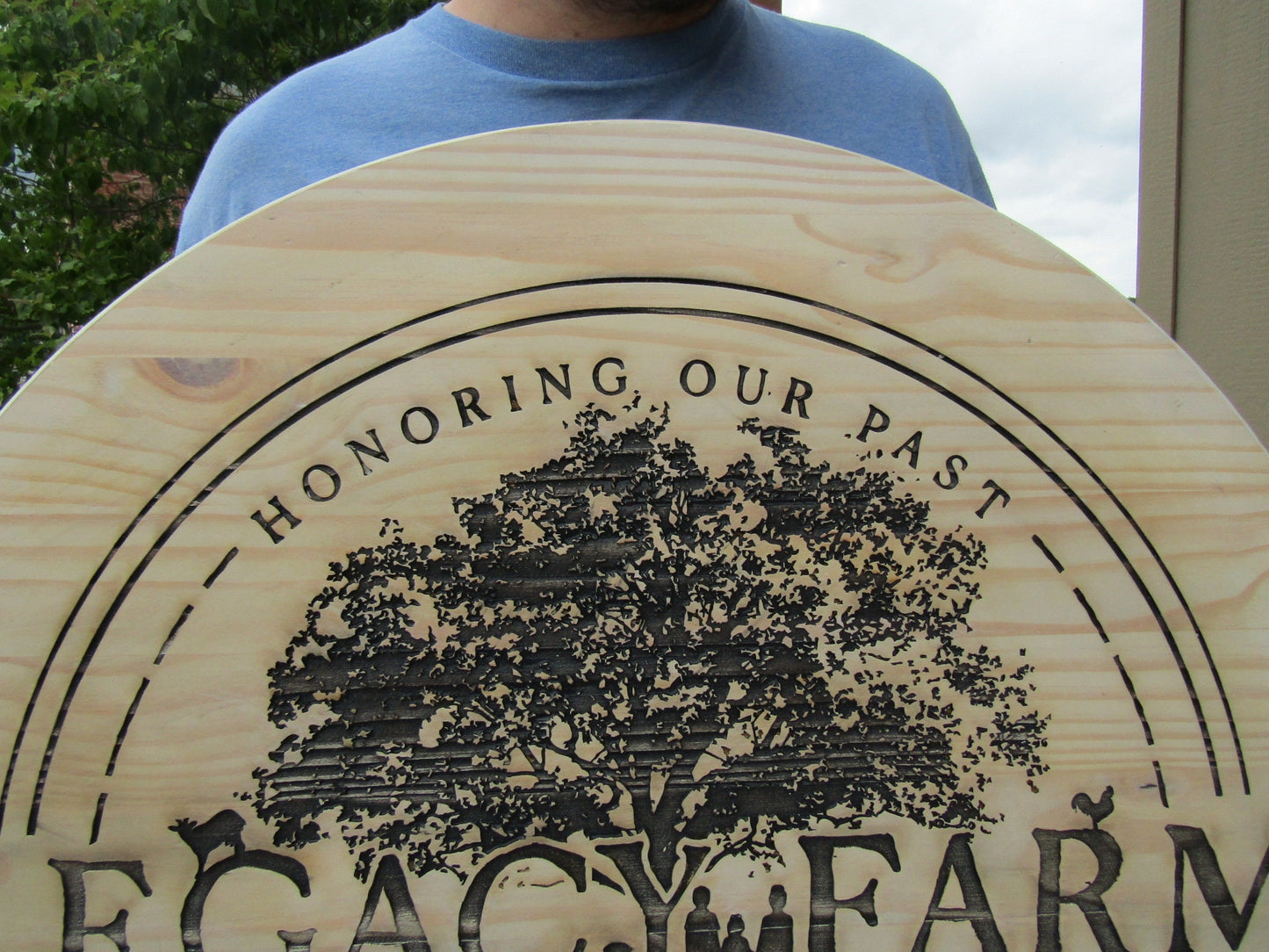 Custom Legacy Farm Carved Engraved Routed Color Filled Business Commerical Signage Your Logo Handmade Tree Oversized Pine Wood Round Sign