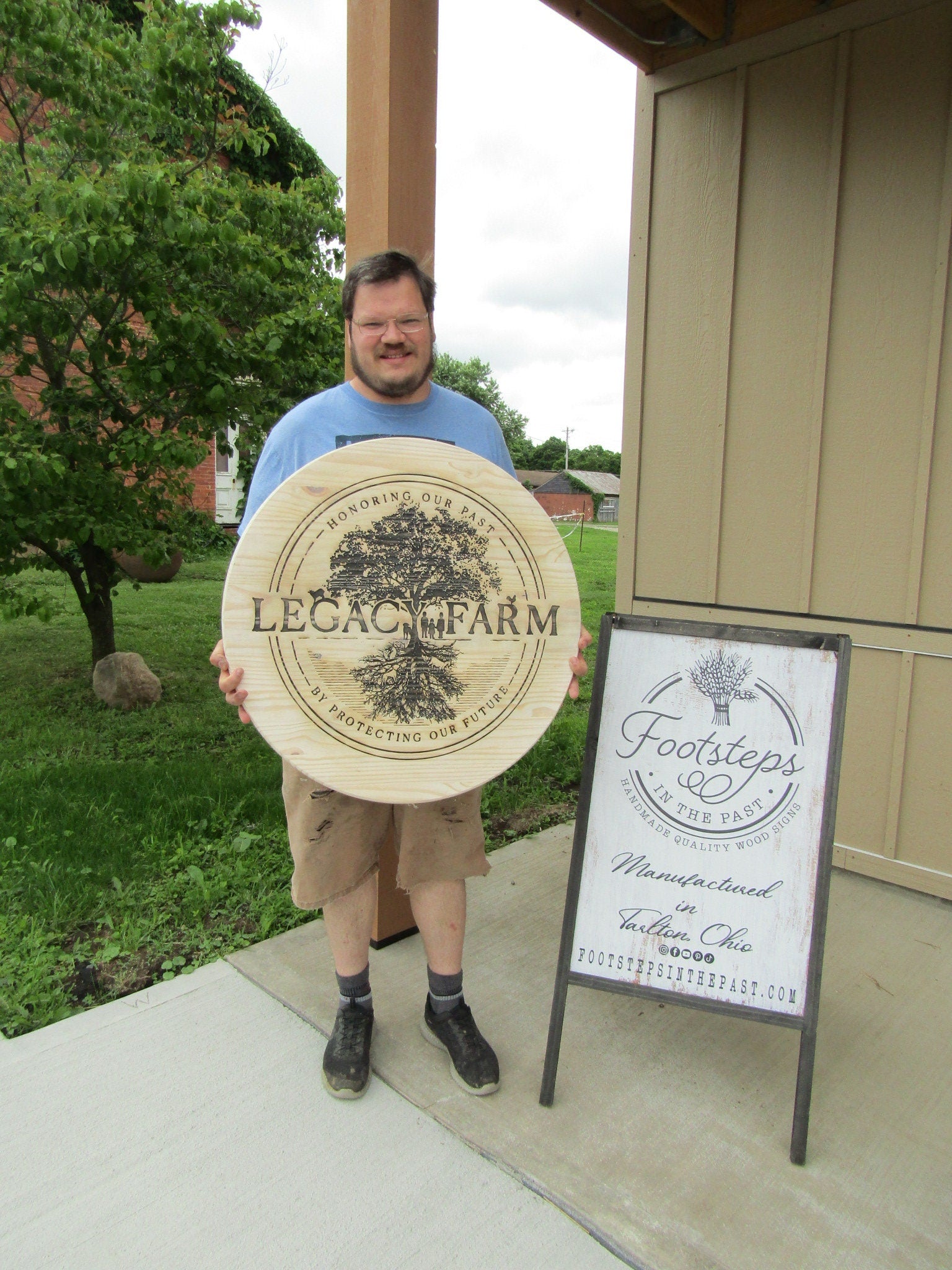 Custom Legacy Farm Carved Engraved Routed Color Filled Business Commerical Signage Your Logo Handmade Tree Oversized Pine Wood Round Sign