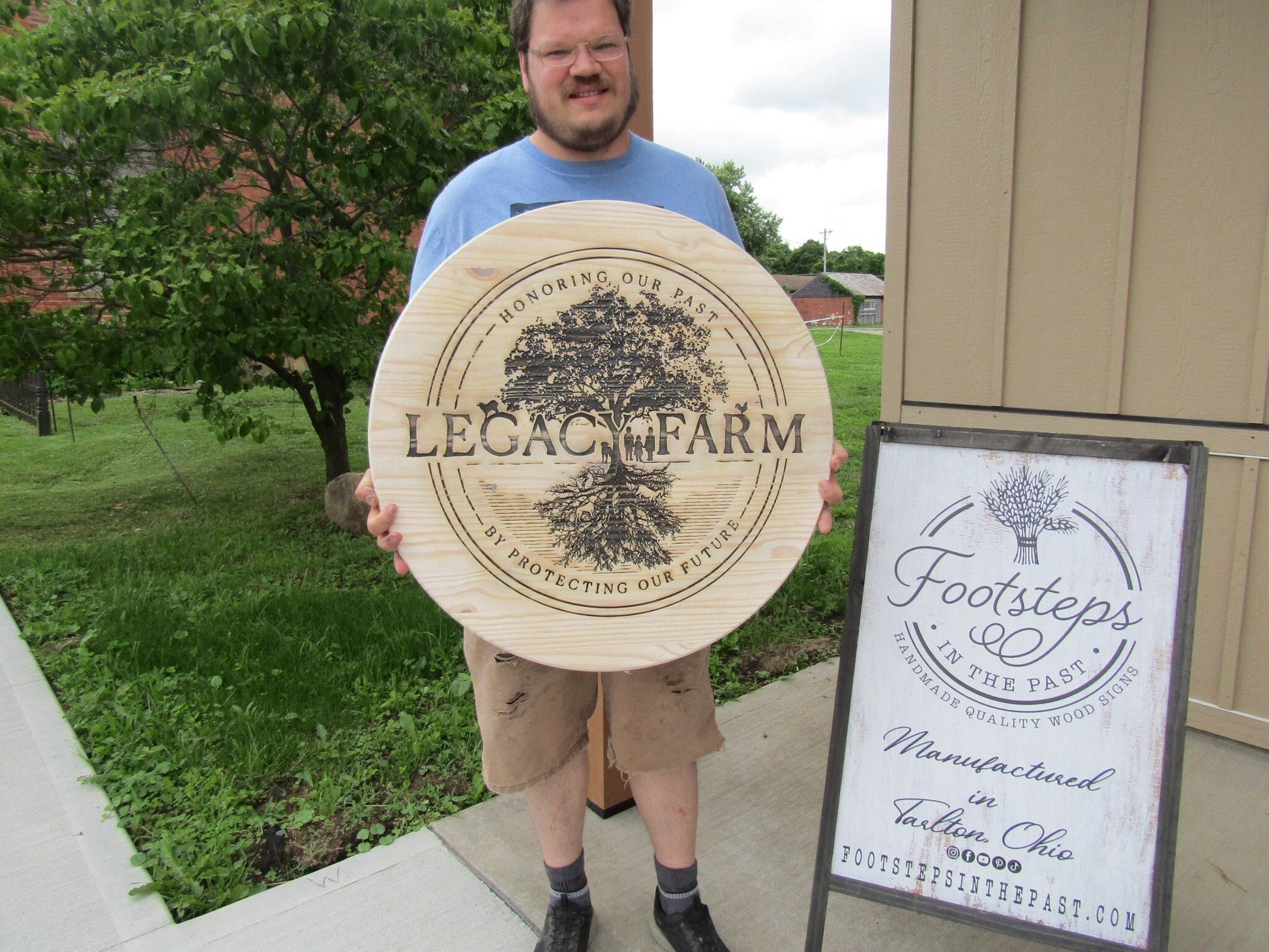 Custom Legacy Farm Carved Engraved Routed Color Filled Business Commerical Signage Your Logo Handmade Tree Oversized Pine Wood Round Sign